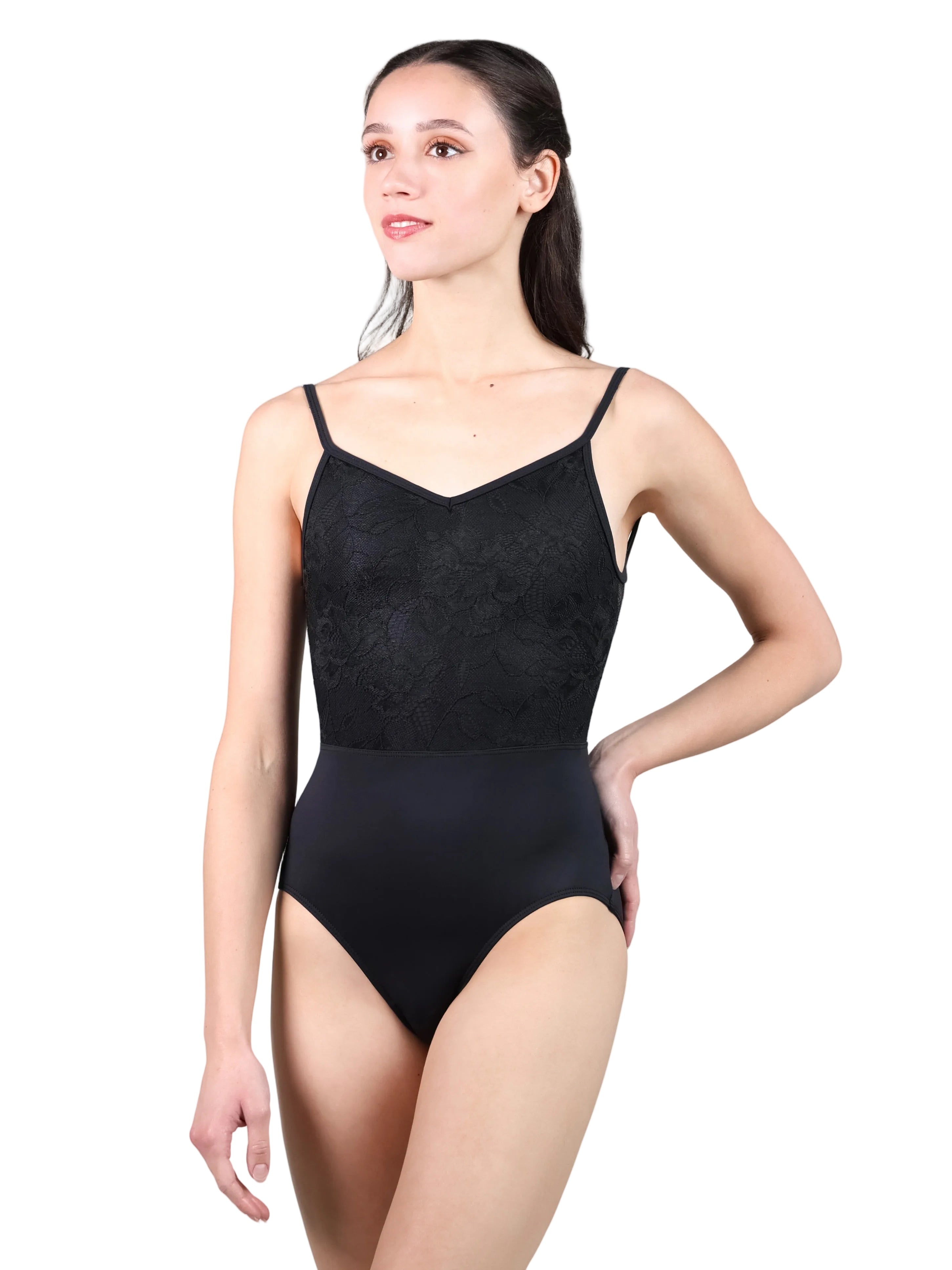 V-Neck Cami Leotard Black front view