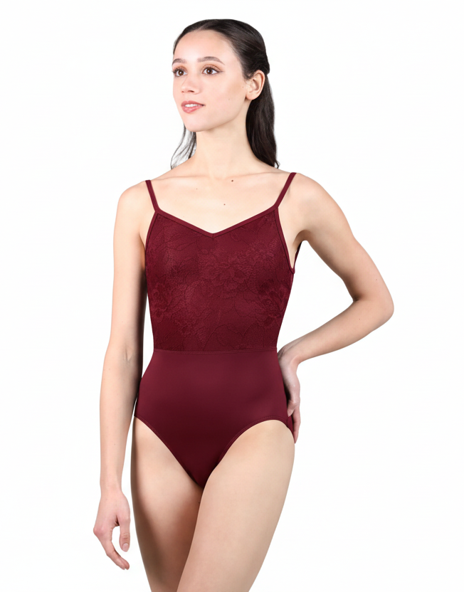 V-Neck Cami Leotard Ruby front view