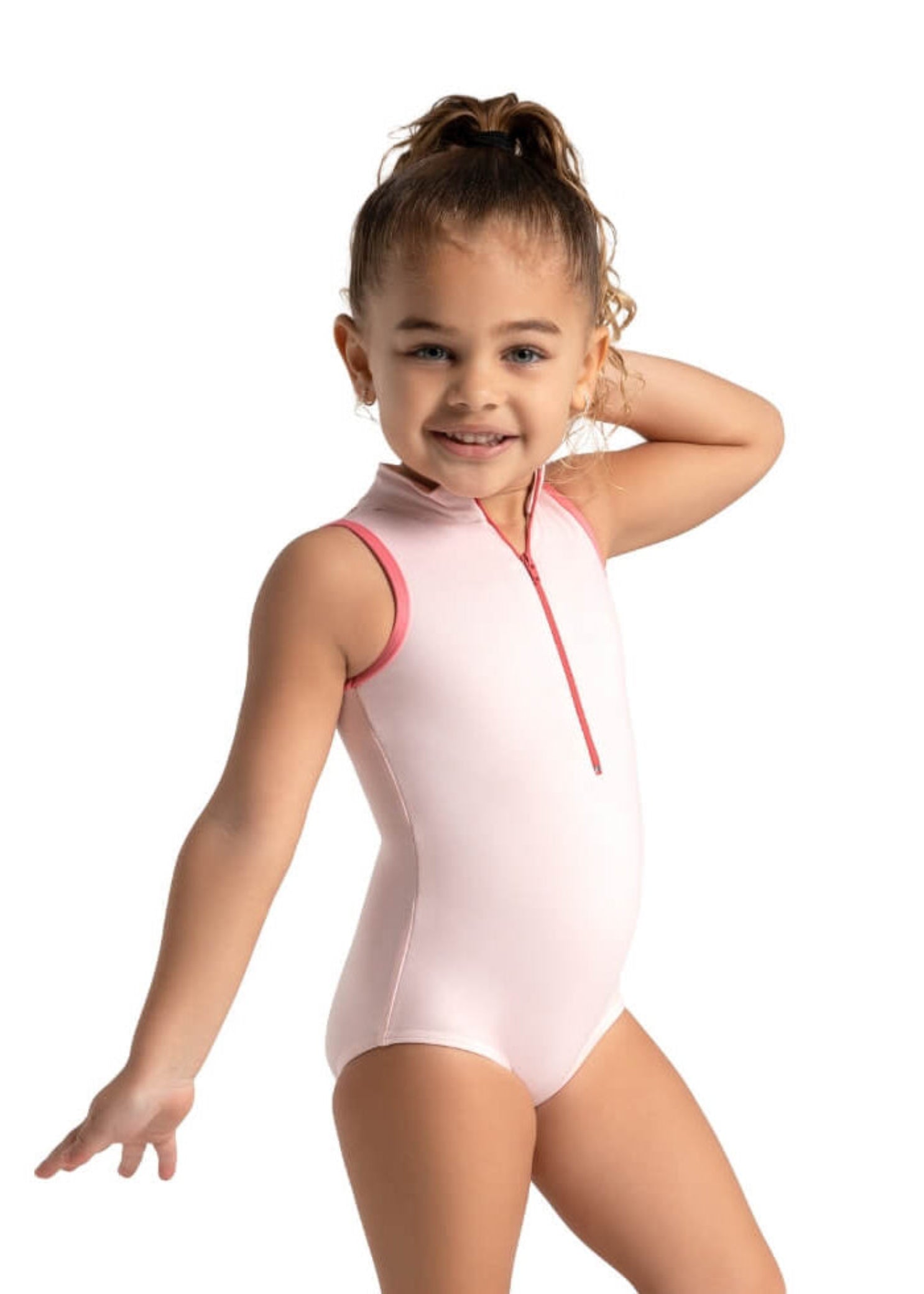 Zip Front Leotard Pink Flamingo front view