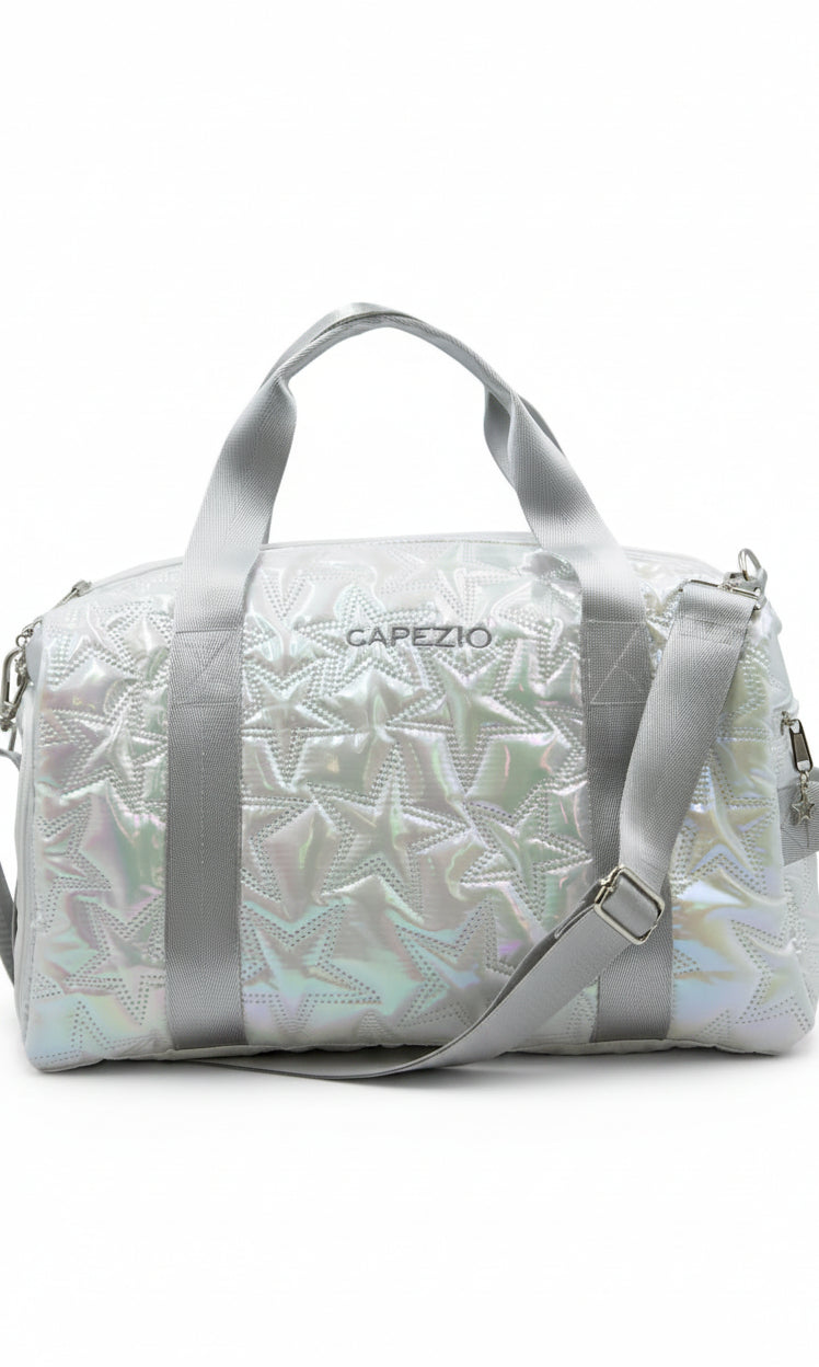 Metallic Star Duffel Turquoise Silver front view