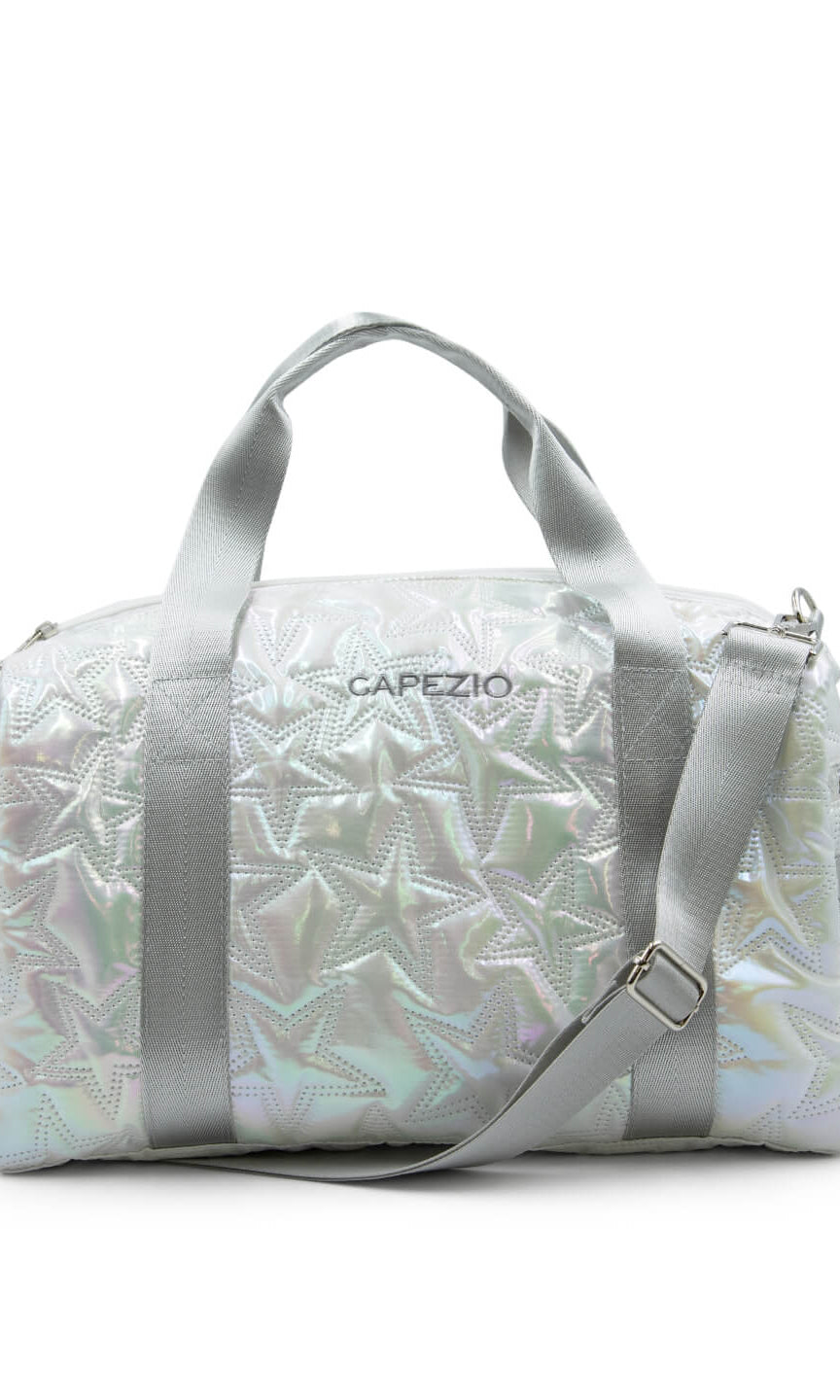 Metallic Star Duffel Turquoise Silver front view