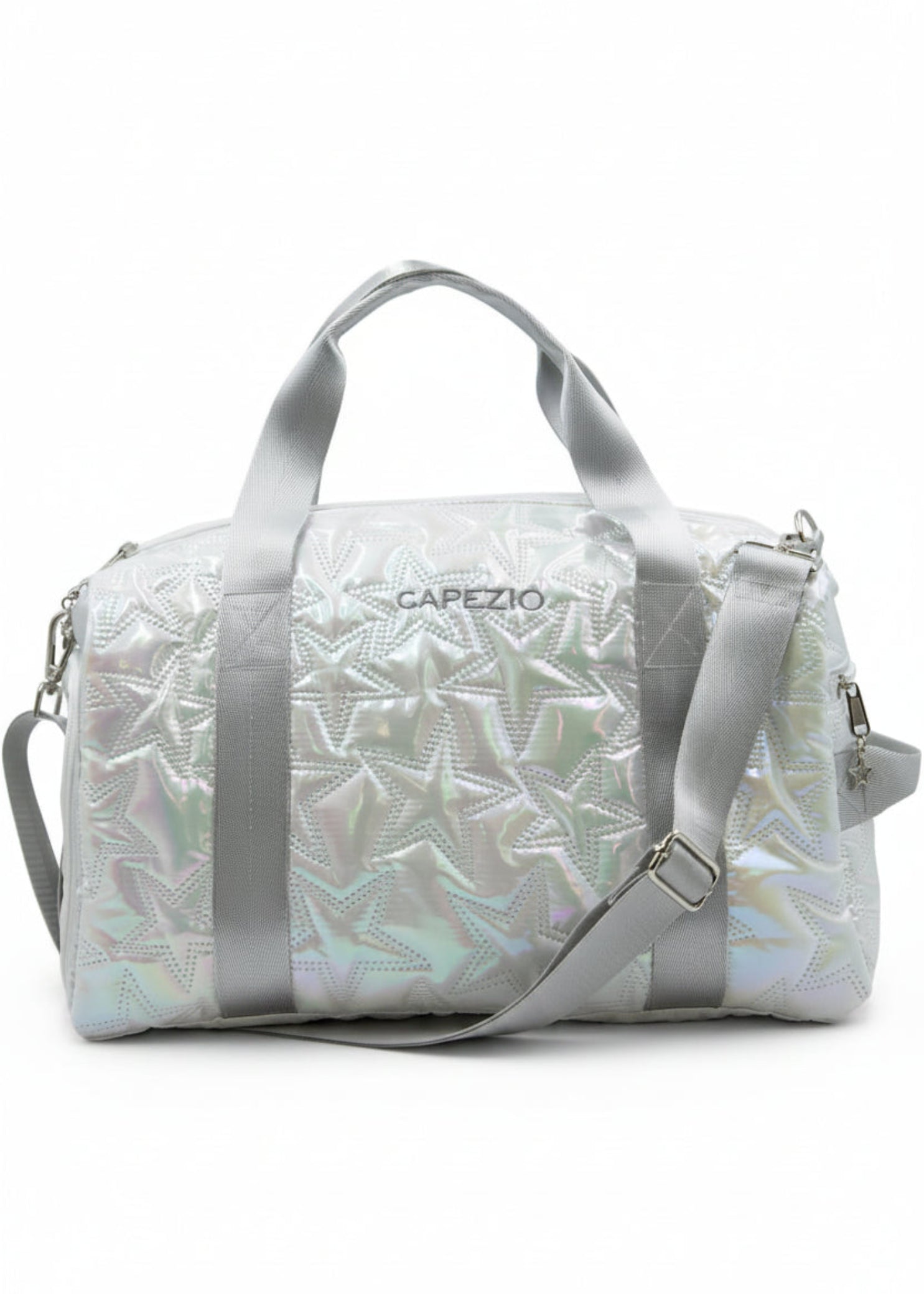 Metallic Star Duffel Turquoise Silver front view