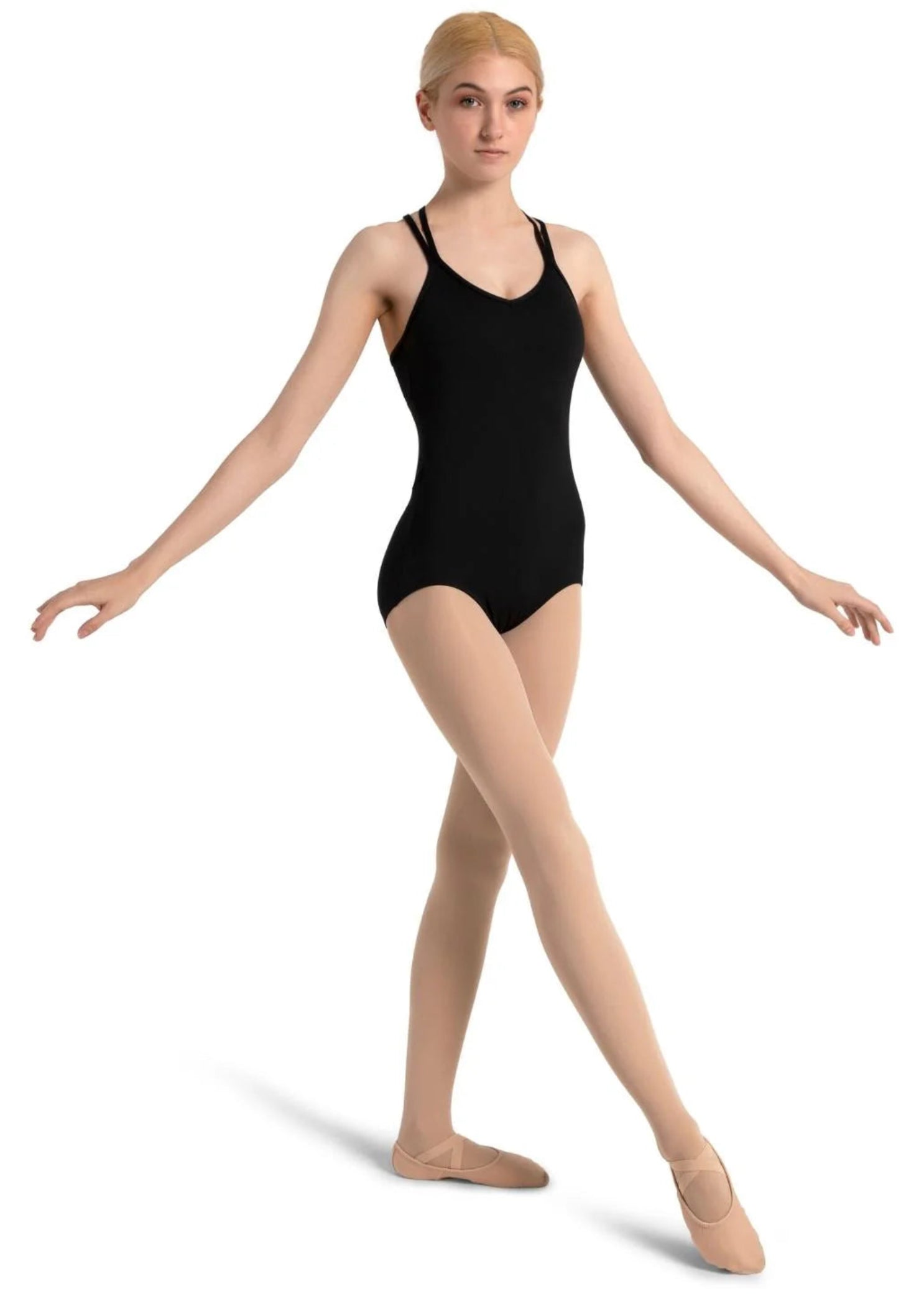 Double Strap Cami Leotard Black front view