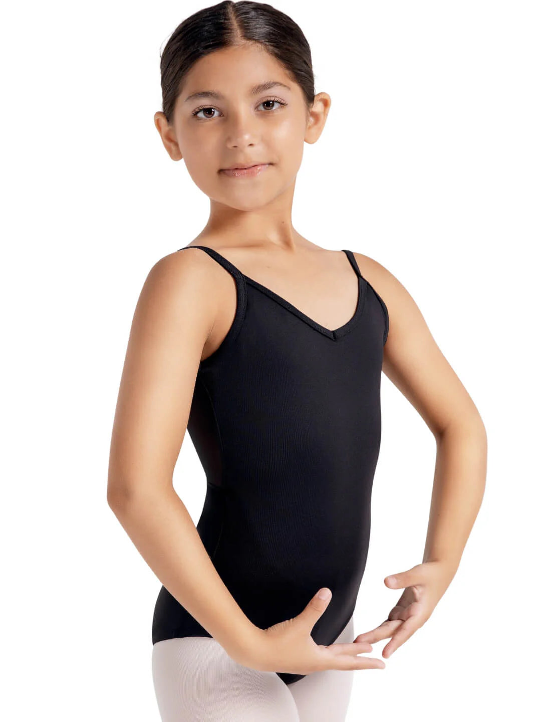 Mesh Back Camisole Leotard Black front view
