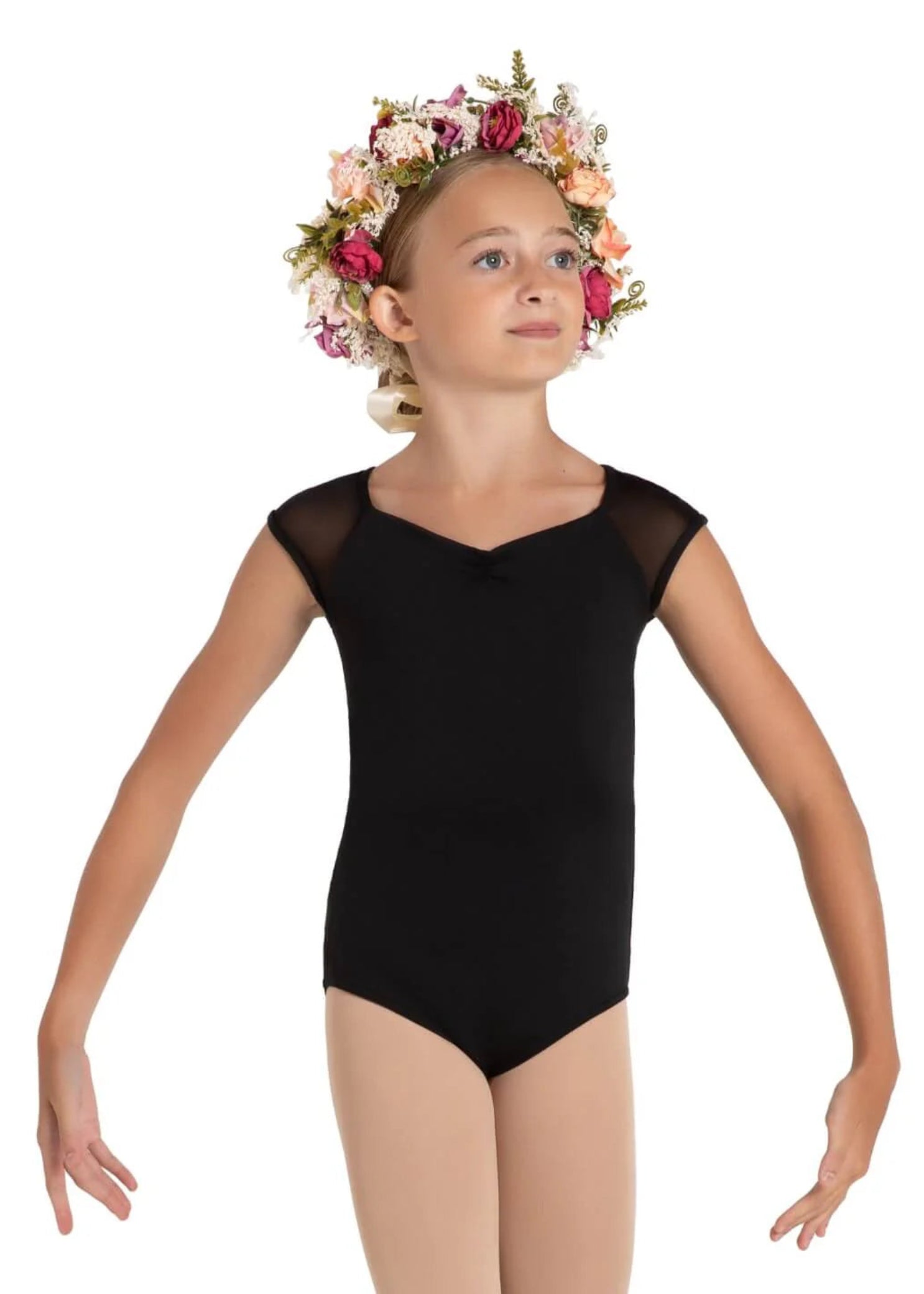 Daisy Cap Sleeve Leotard Black front view