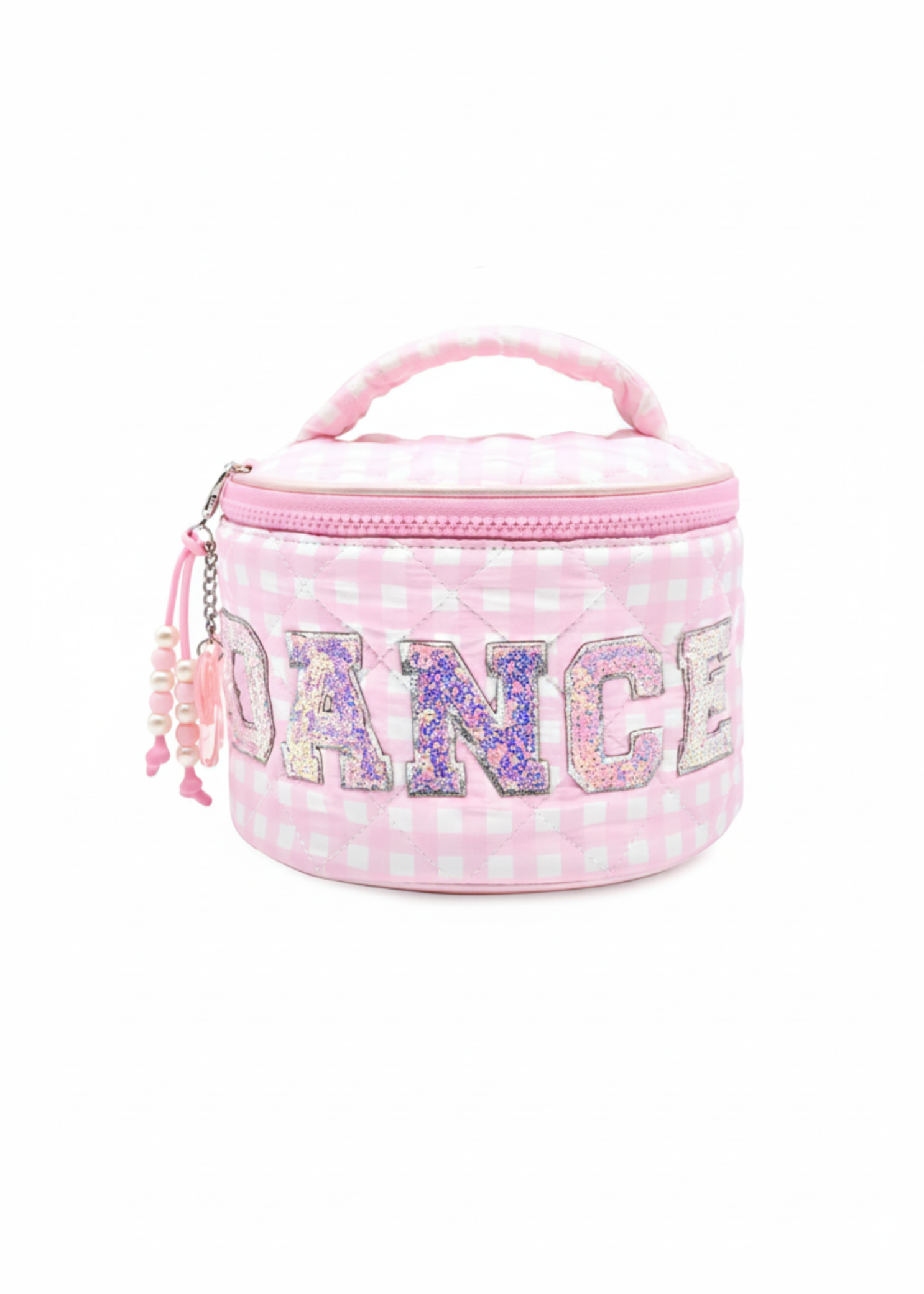 Dance Gingham Round Glam Bag Pink front view