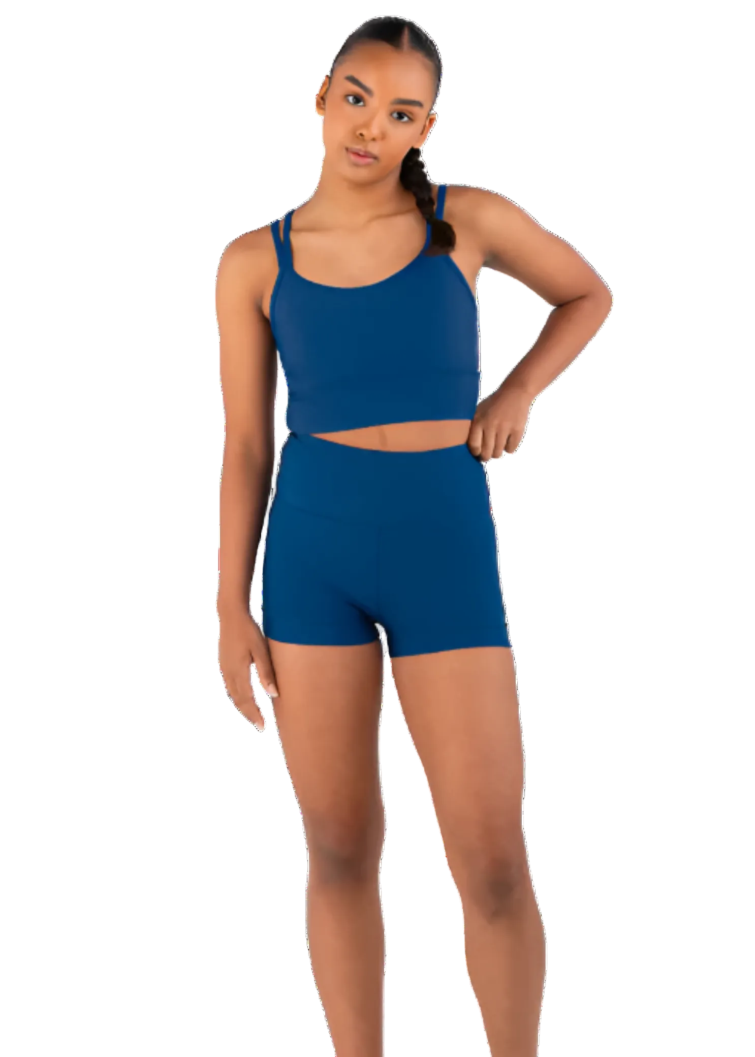 Empowered Long Line Crop Top Dark Ocean front view