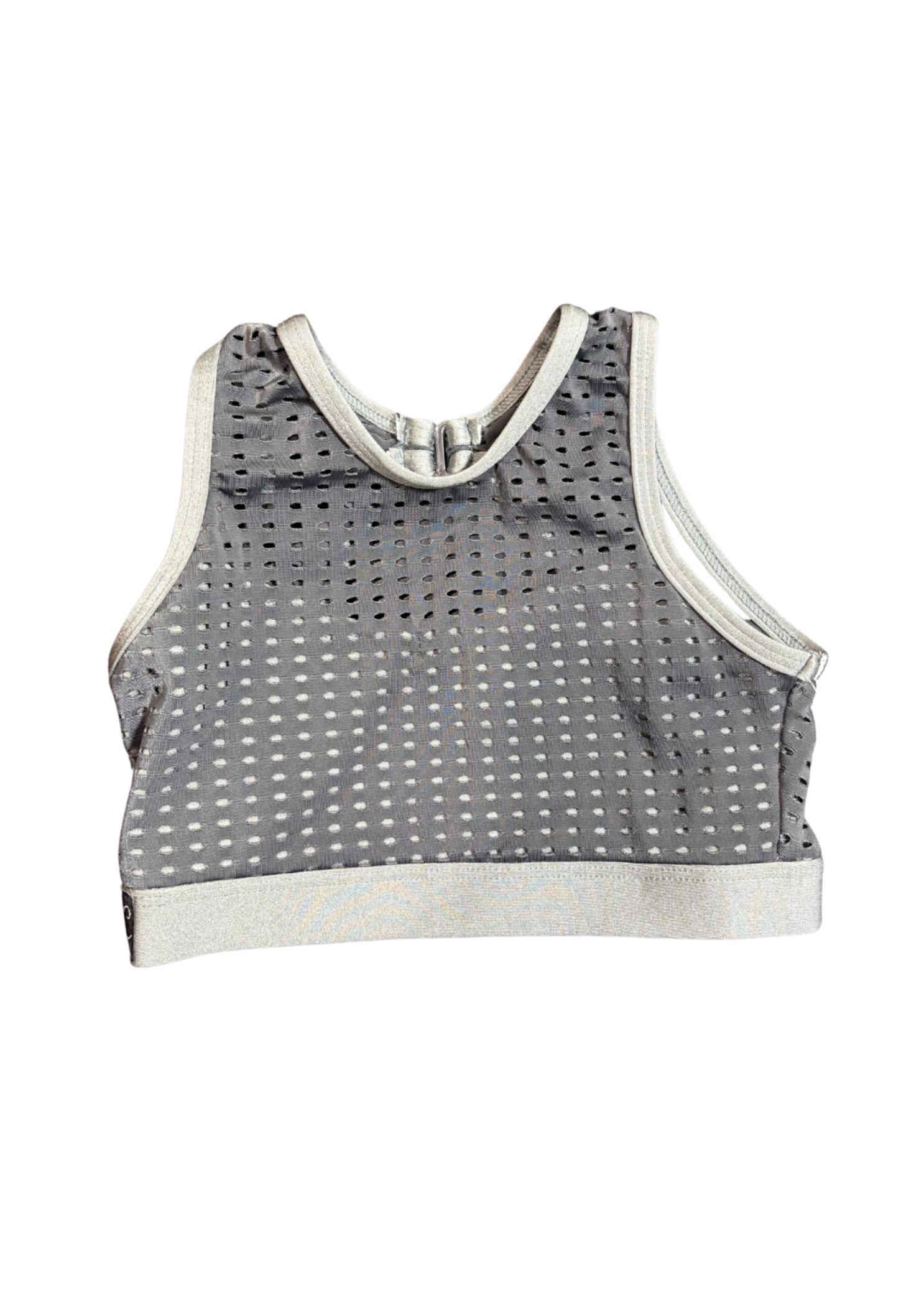 Meshed Out Crop Top Gray front view