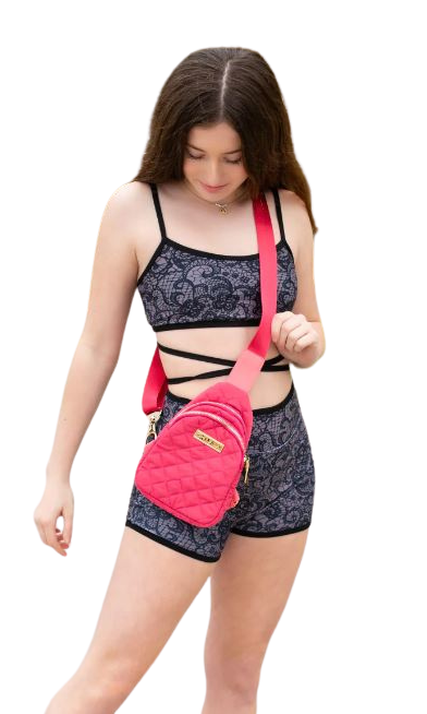 On the Move Puffer Sling Bag - OLL303 hot pink