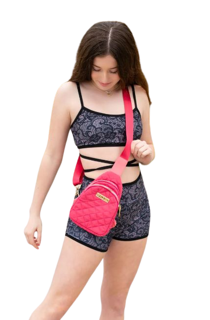 On the Move Puffer Sling Bag - OLL303 hot pink