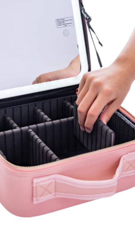 Cosmetic Case with LED Light pink inside view