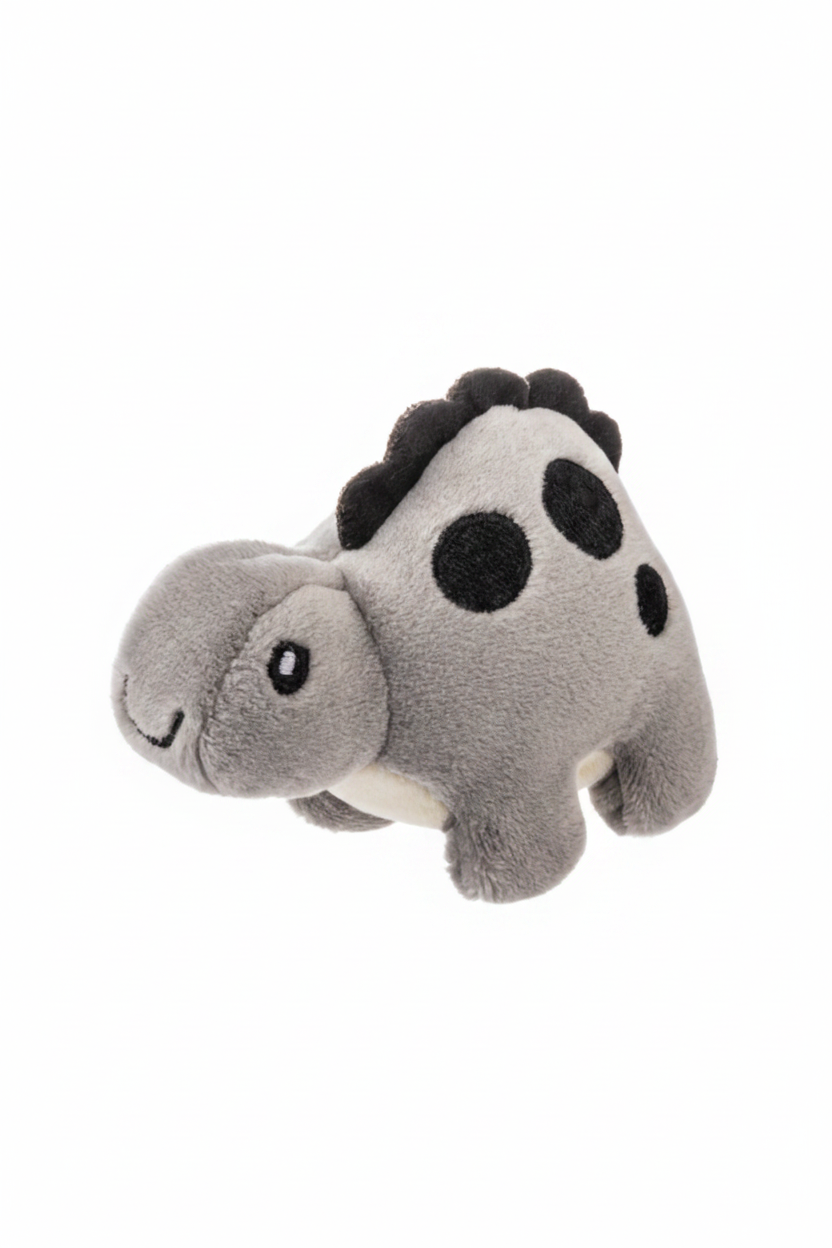 Grey 4-inch dinosaur stress squeeze toy with soft squeezable construction for on-the-go stress relief