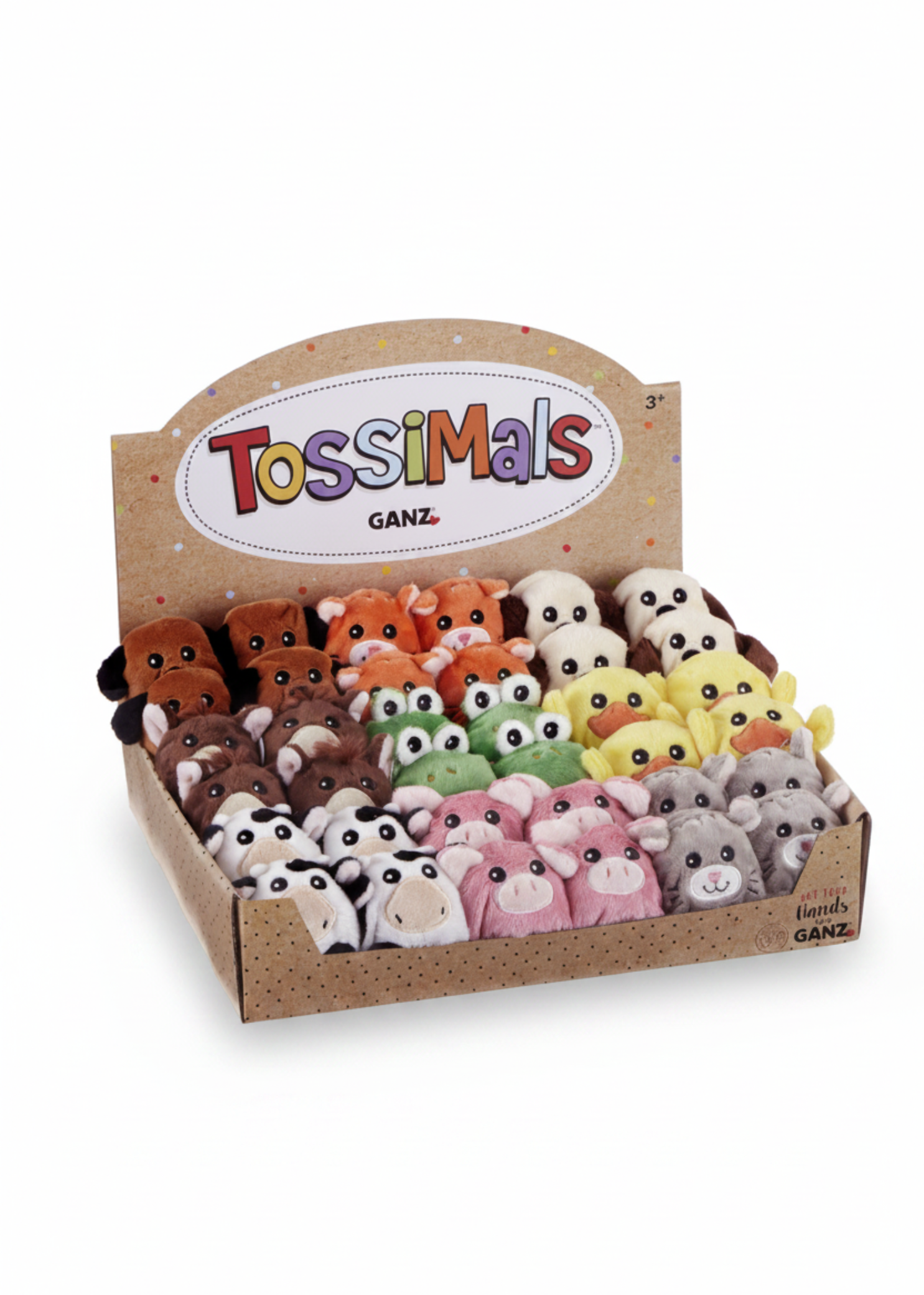 Cocoa Dog, Cow. Duck, Frog, Grey Cat, Horse, Oatmeal Dog, Orange Cat, and Pig, 3.5-inch miniature domestic animal plush with soft fabric and detailed features