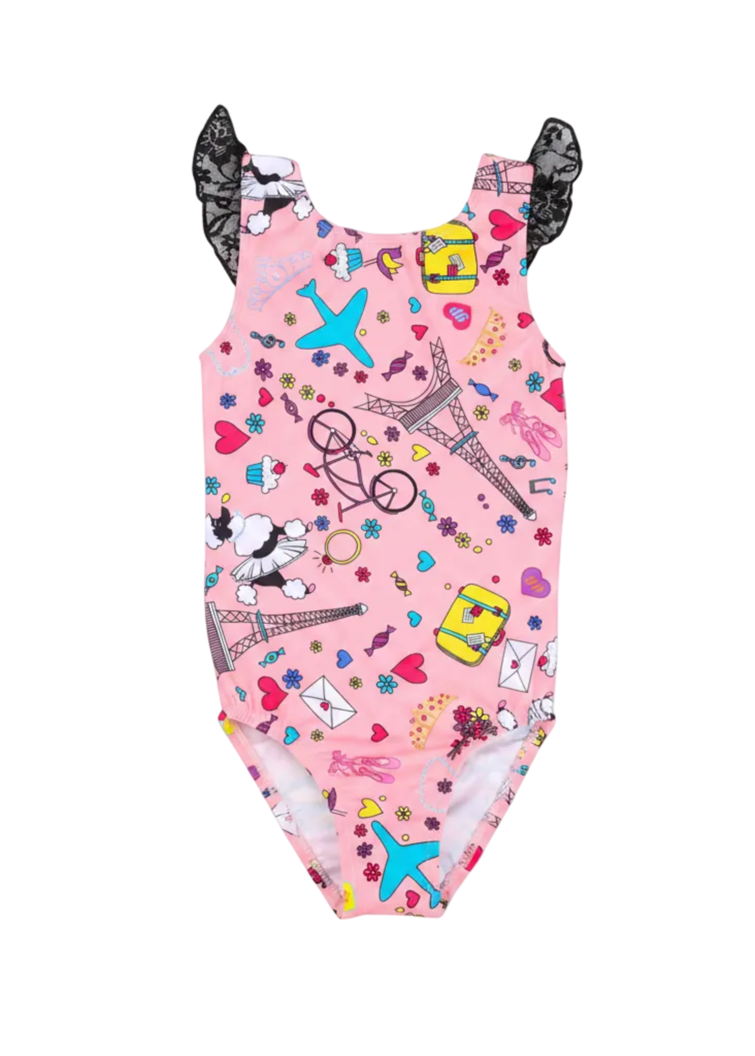 Poodle Flutter Sleeve Leotard Pink front view