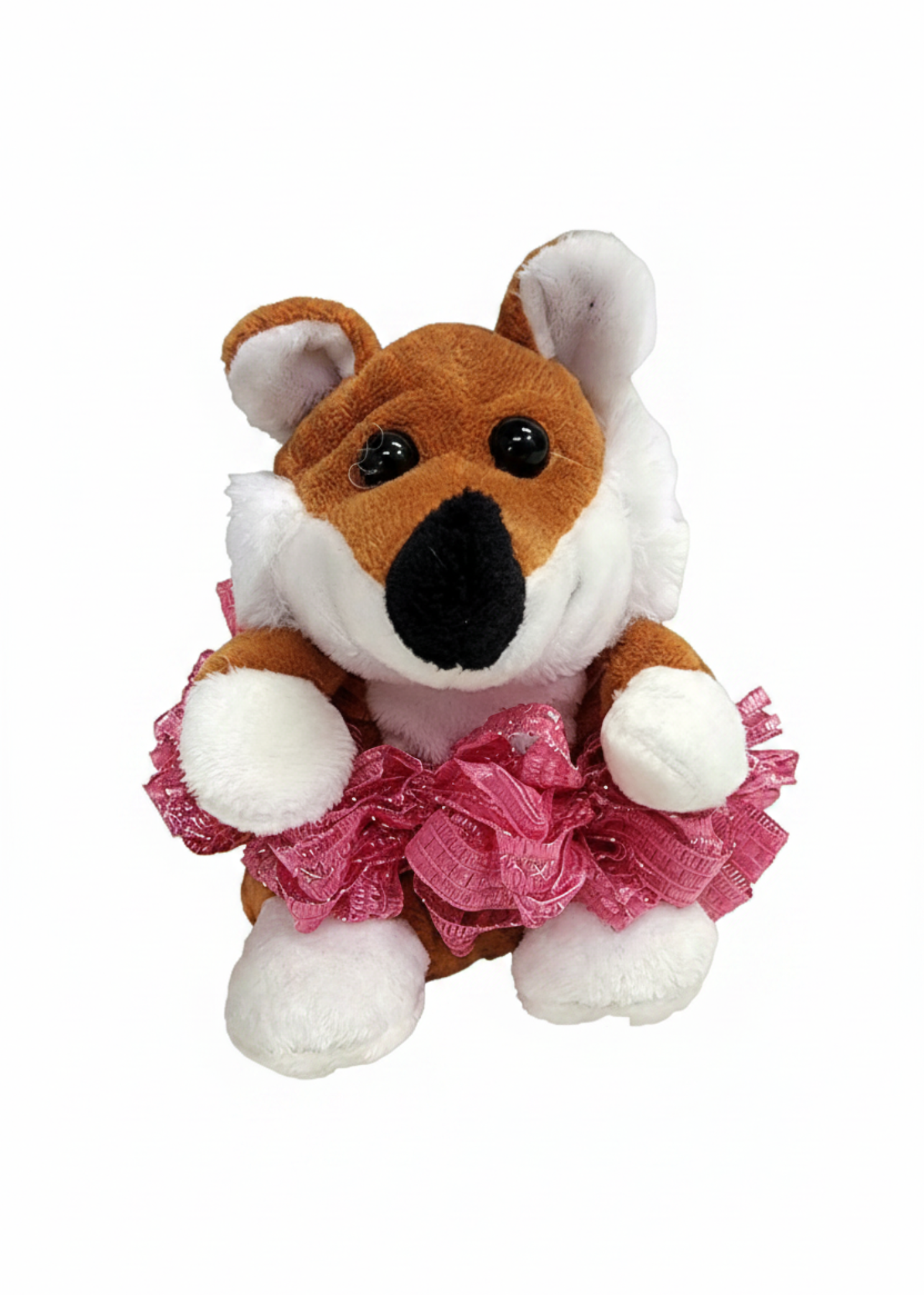 Tiny fox plush wearing a tutu with soft fabric design for playful cuddles