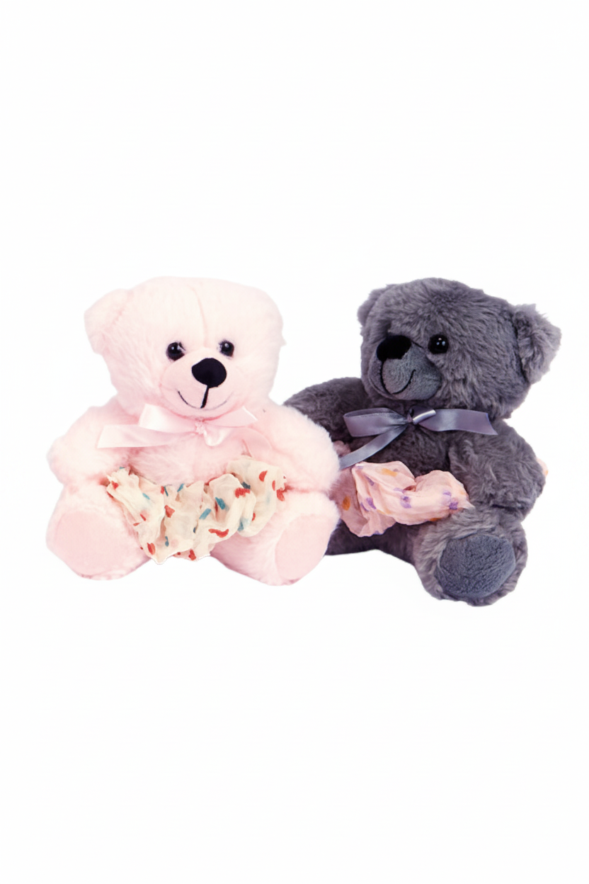 Grey soft cuddly plush bear with durable construction and dance-inspired charm