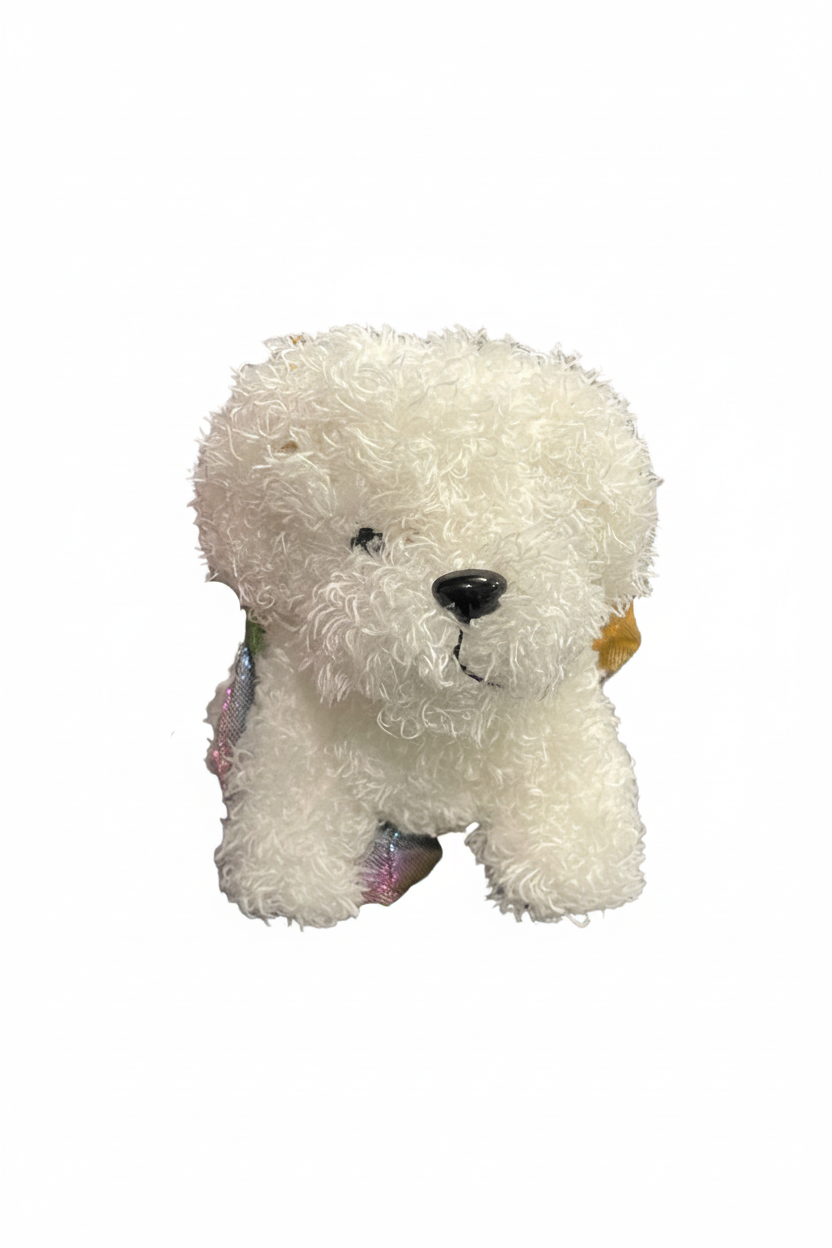 White 5-inch plush terrier wearing a tutu with soft fabric and detailed expression
