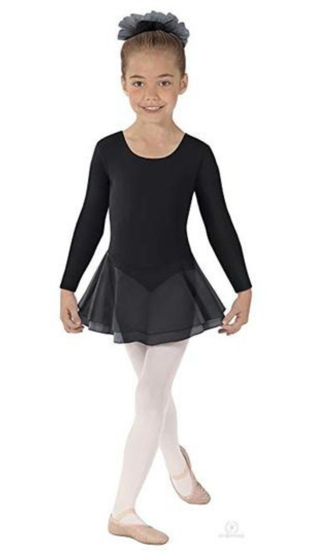 Long Sleeve Dress Leotard Black front view