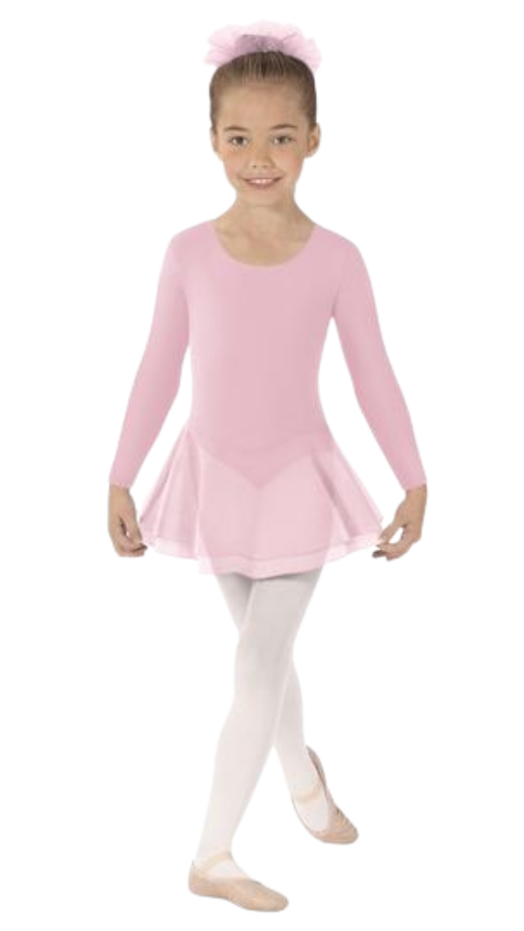 Long Sleeve Dress Leotard Pink front view