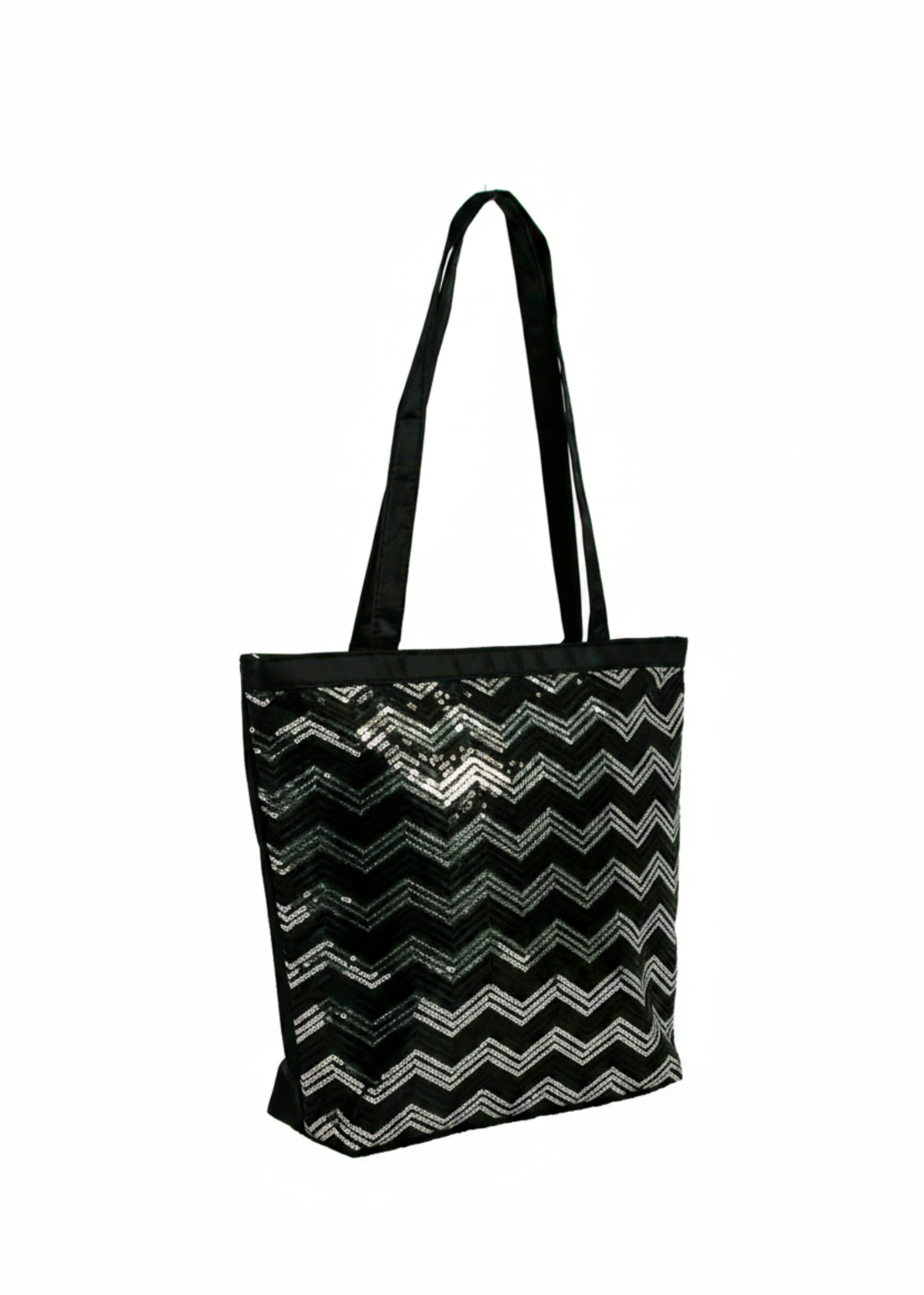 Black Glitter Chevron Tote