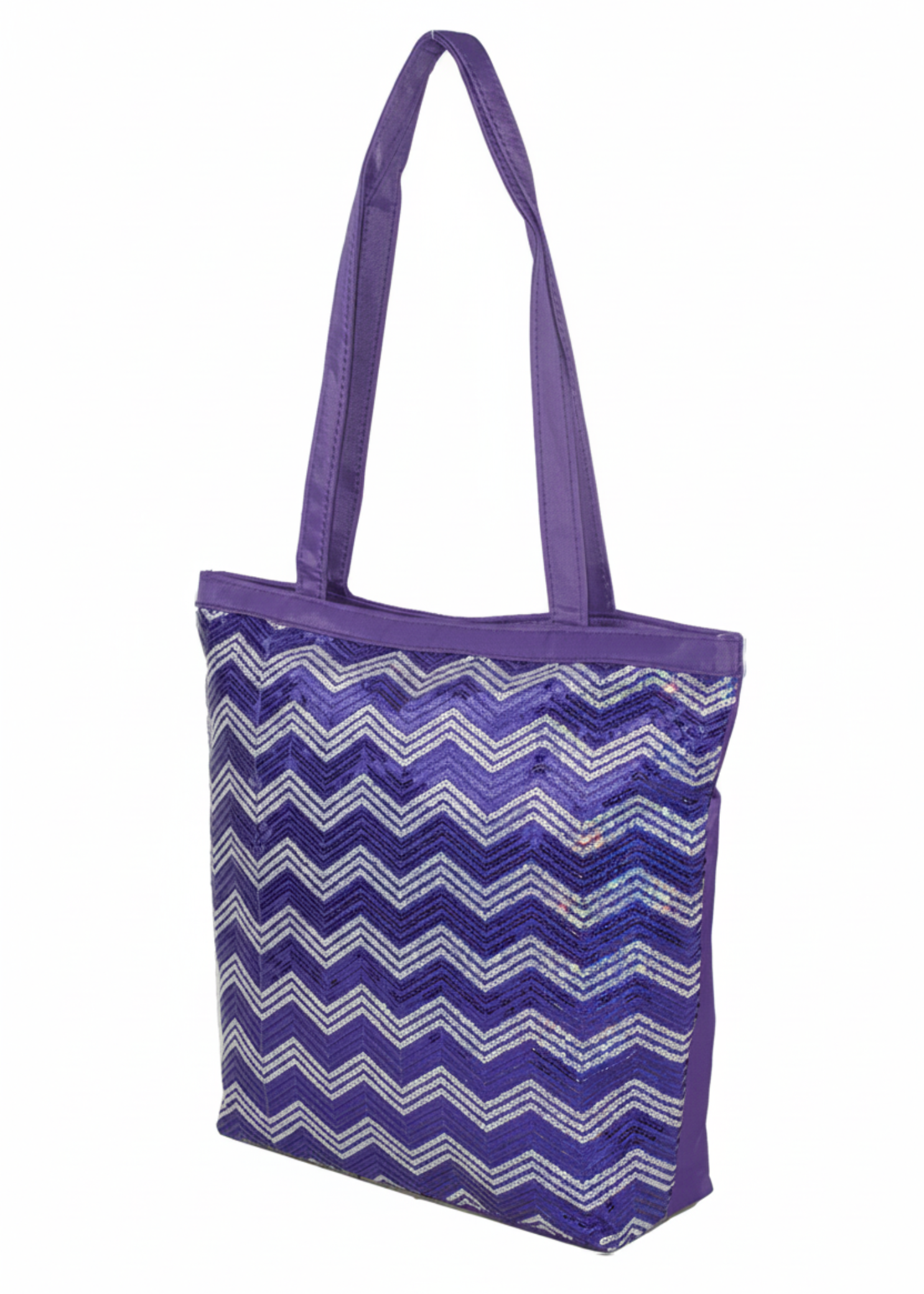 Violet Glitter Chevron Tote