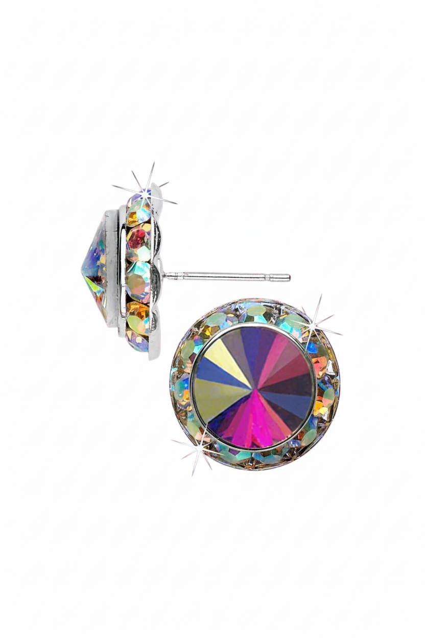 Rivoli Crystal Earrings 20mm AB Post side and front view