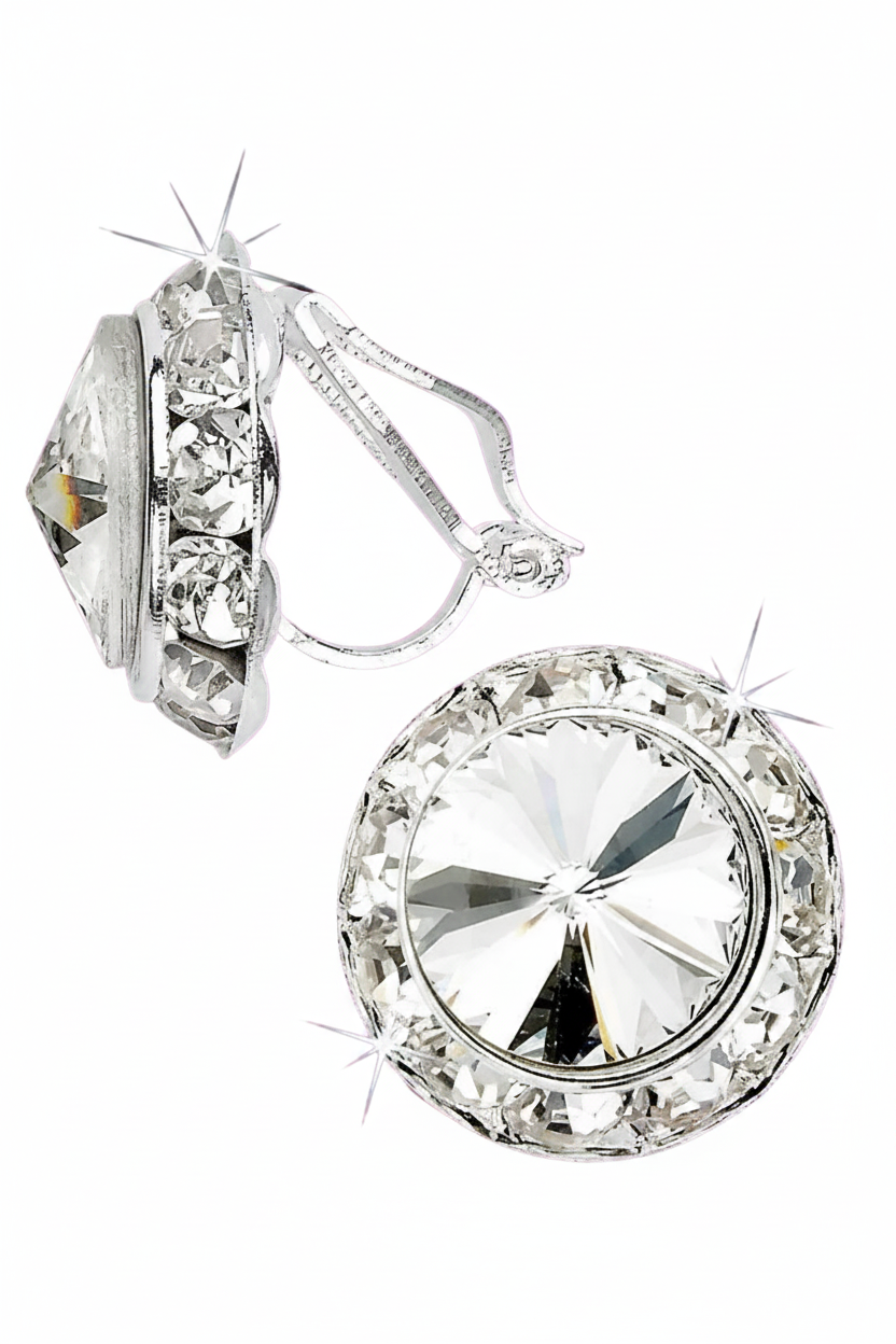 Rivoli Crystal Earrings 20mm Crystal Clip side and front view
