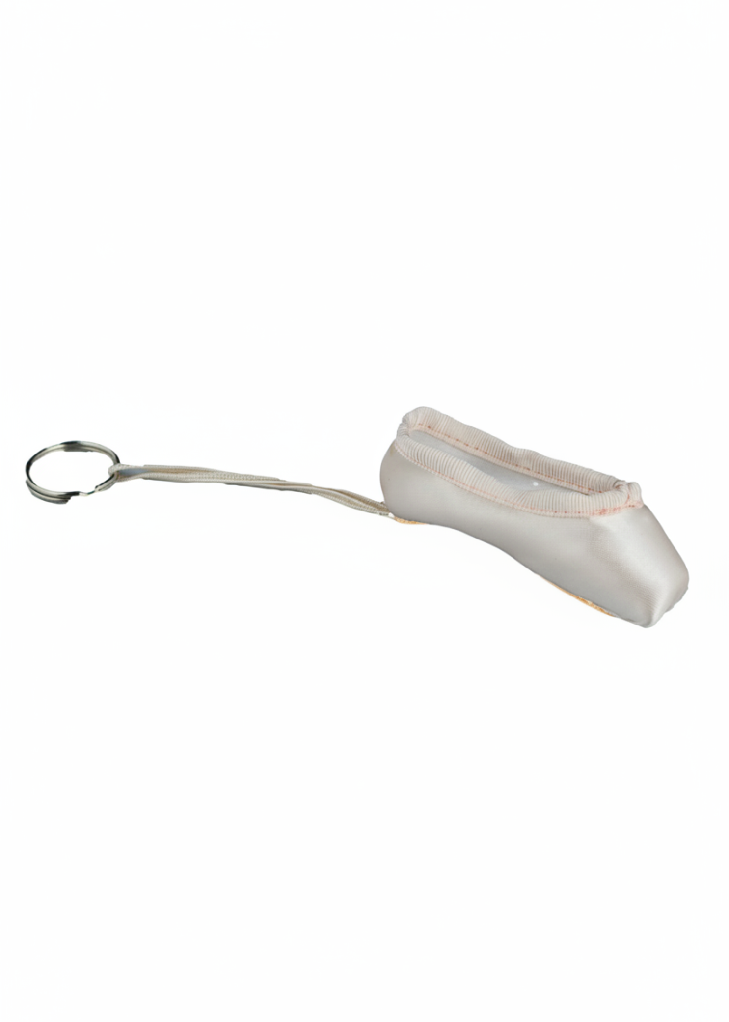 European Pink mini pointe shoe keychain with realistic stitching and compact durable design
