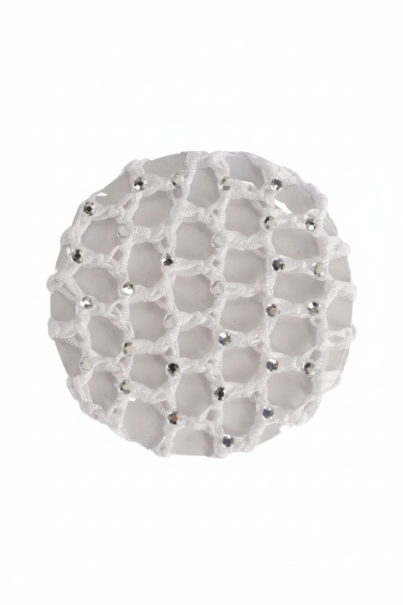 Medium Bun Cover with Rhinestones white