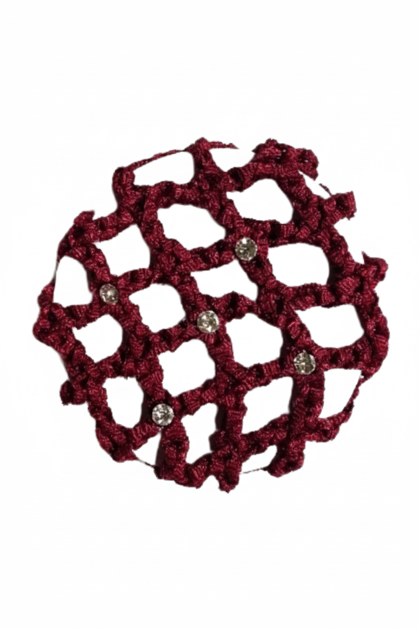 Small Bun Cover with Rhinestones burgundy