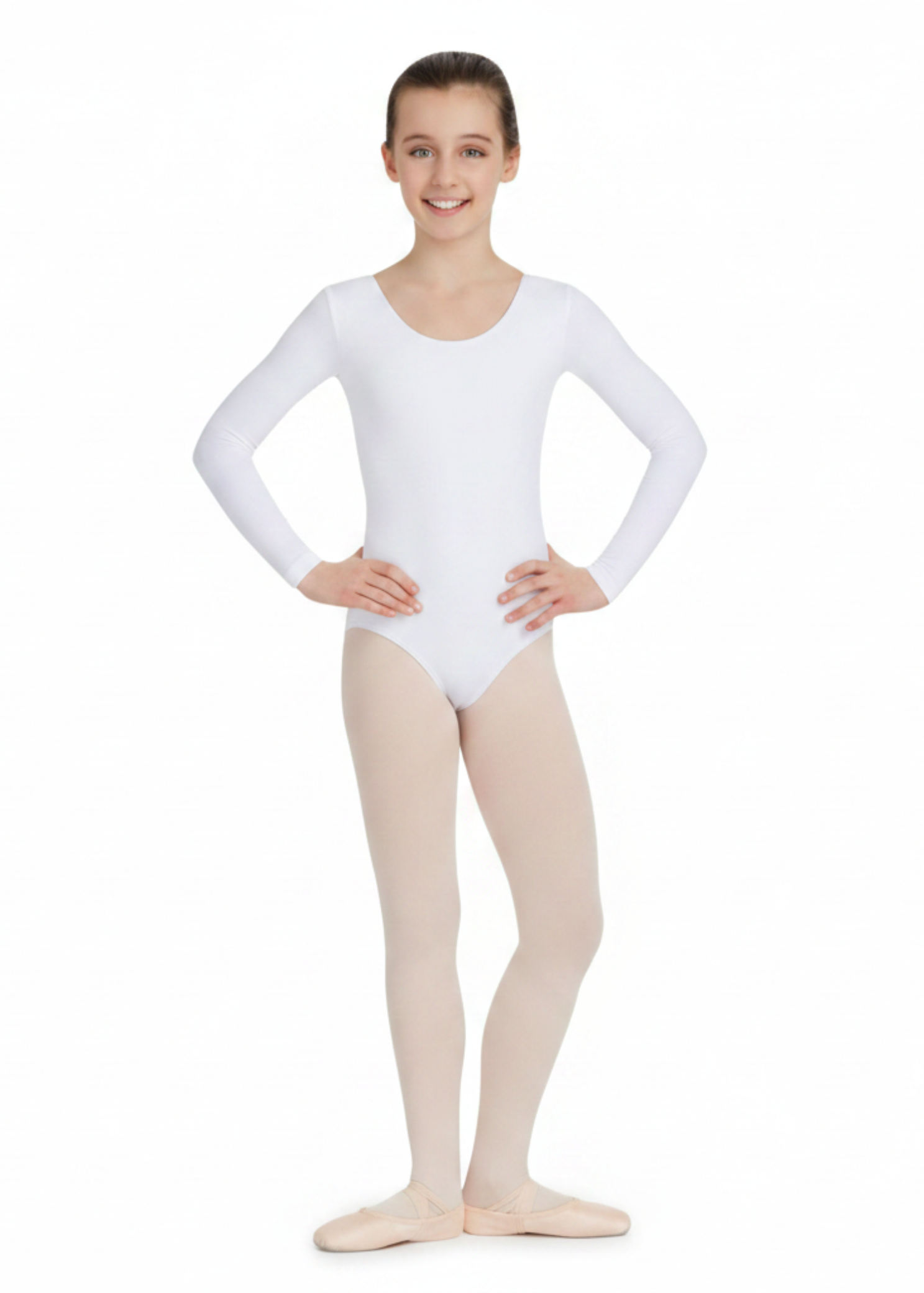 Nylon Long Sleeve Leotard White front view