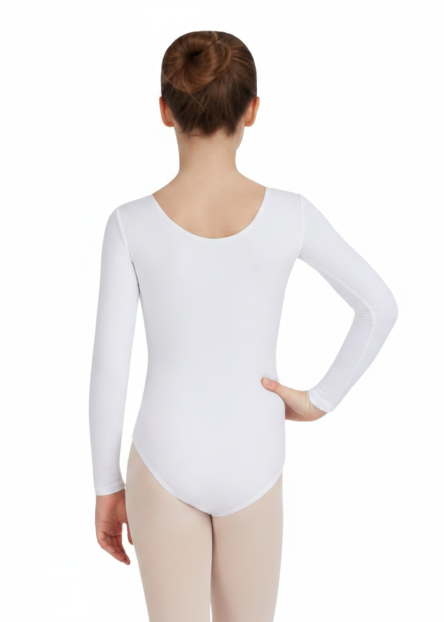 Nylon Long Sleeve Leotard White back view
