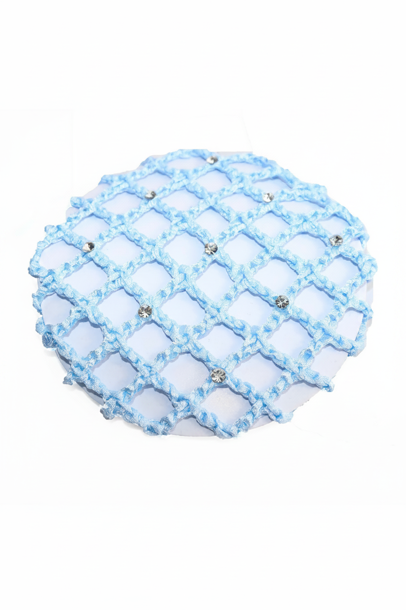 Medium Bun Cover with Rhinestones light blue