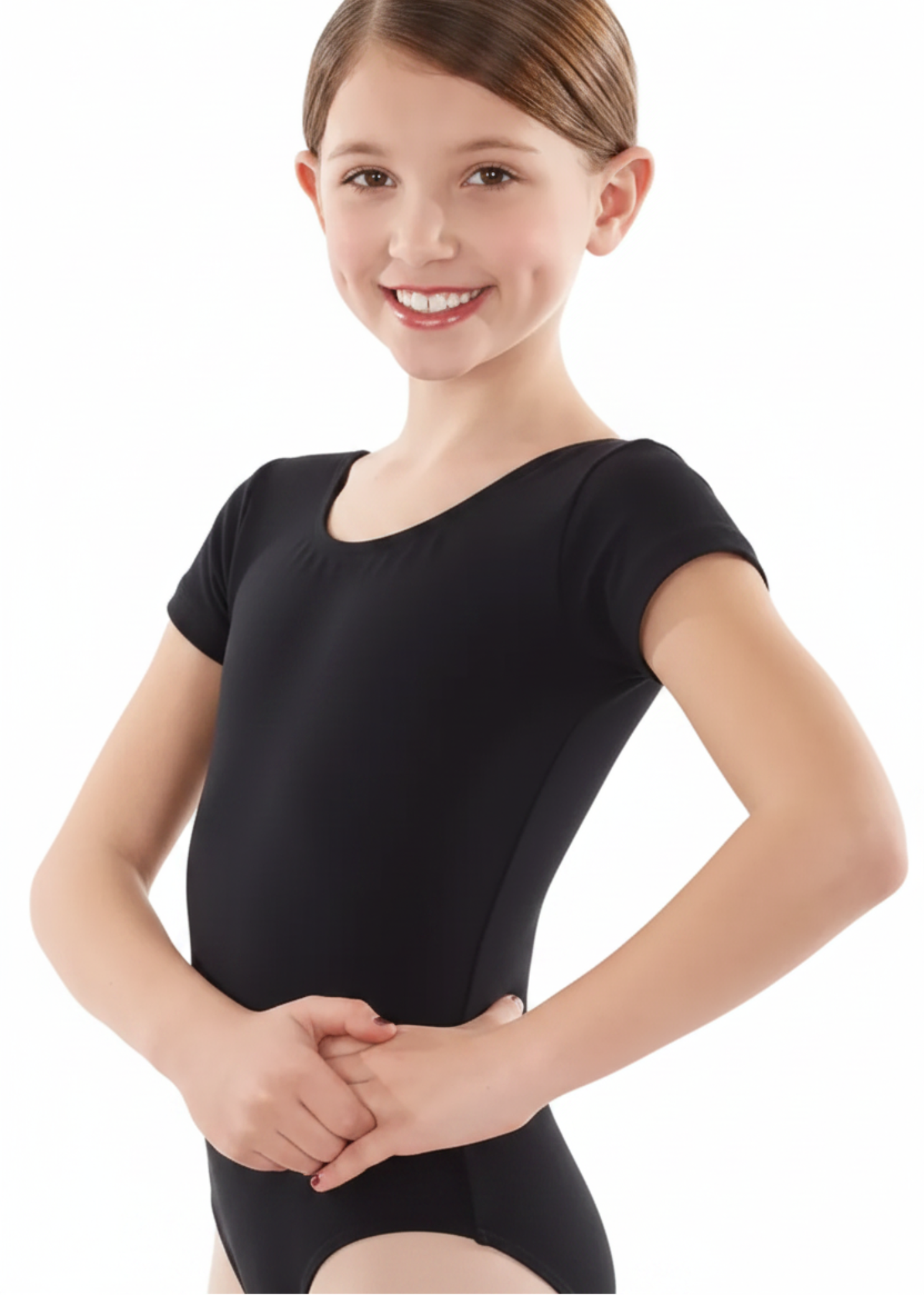 Cap Sleeve Leotard Black front view