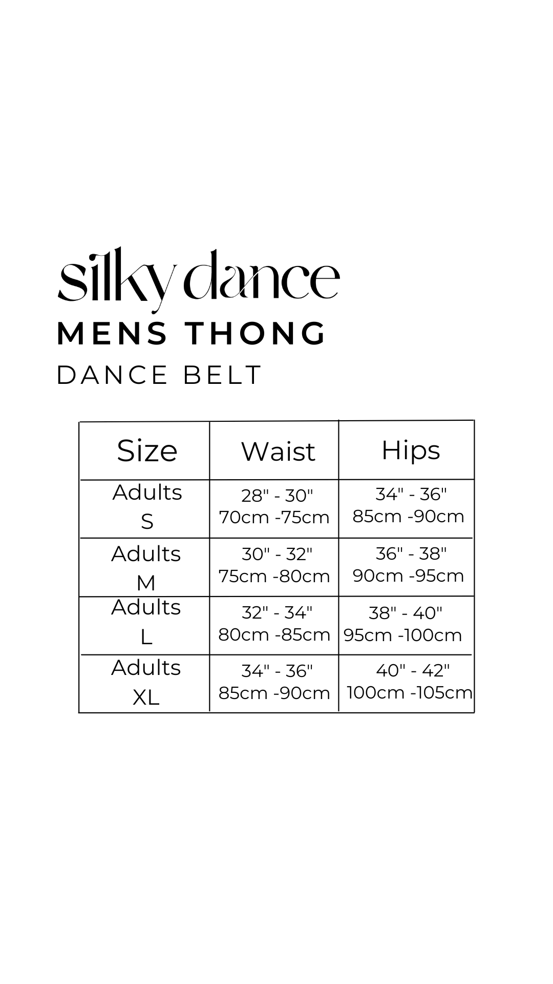 Quilted Dance Belt Size Guide