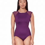 Mesh Raglan Leotard Aubergine front view