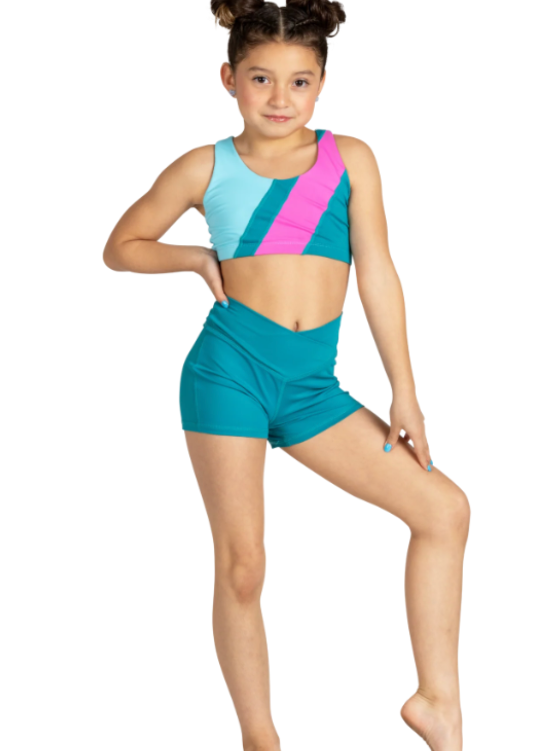 Fiesta Flare Top Blueberry Sorbet & V-Cation Short Dark Teal front view