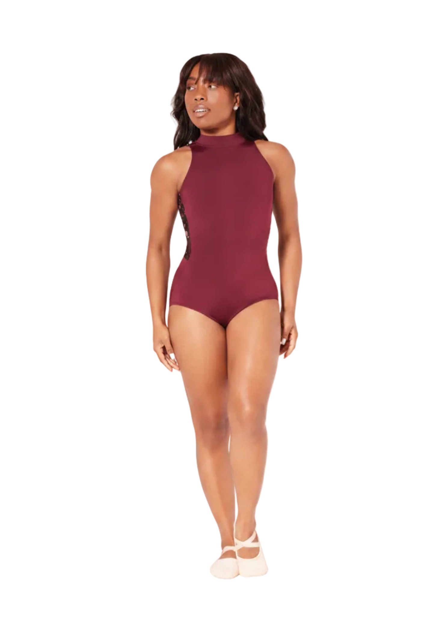 Embellish High Neck Leotard Windsor Wine Ornate Romace front view
