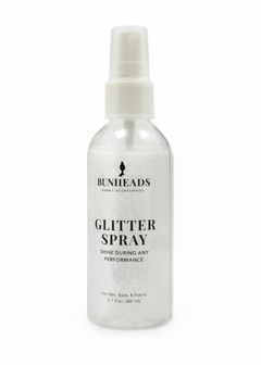 Capezio Bunheads glitter spray in Glitter, front view showing 2.7 oz clear pump spray bottle