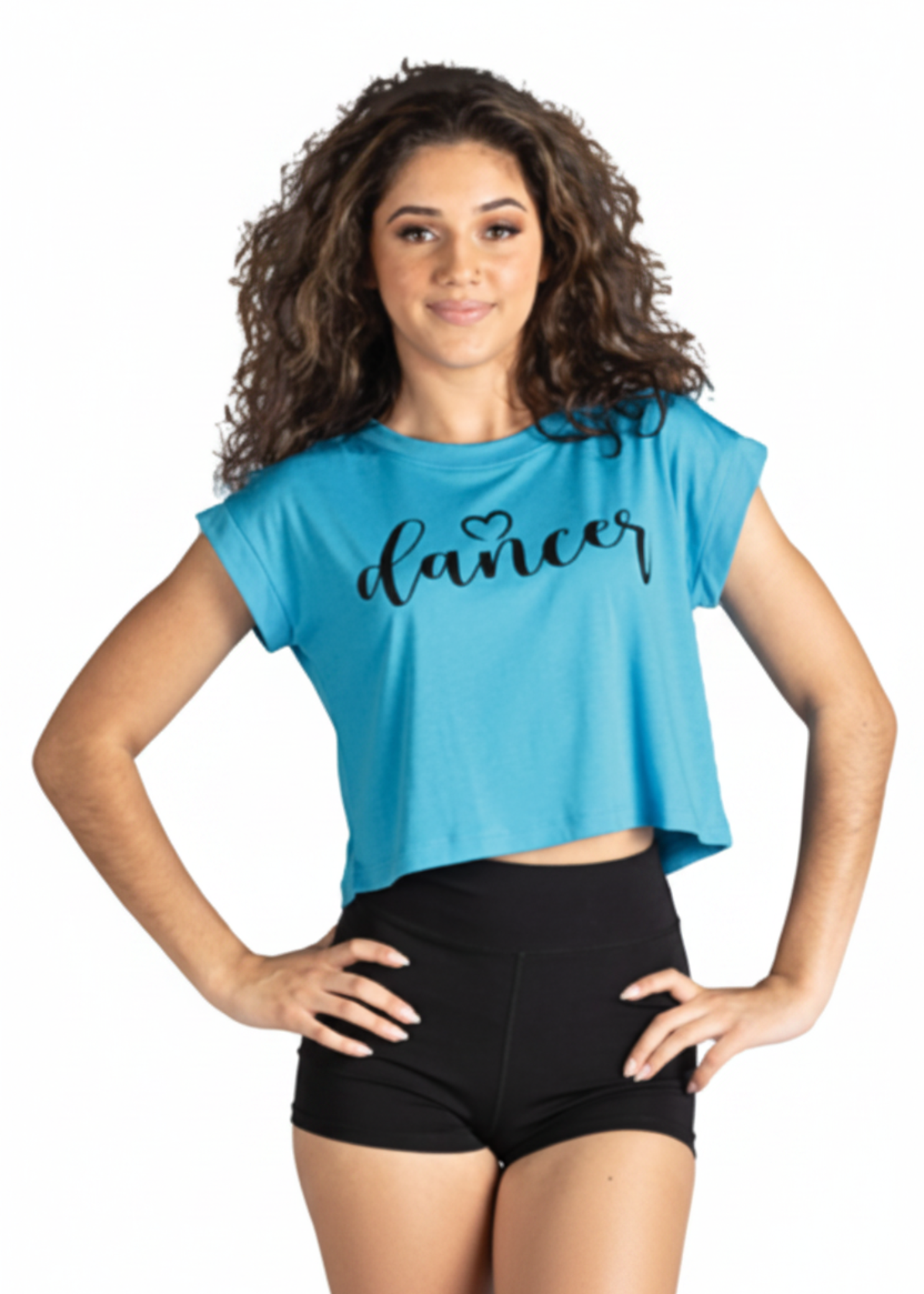 Script Dancer Heart Top turquoise front view