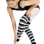Capezio polyester-blend 24" Stripe Legwarmer in Black & Gray & White, product view showing fuzzy striped knit