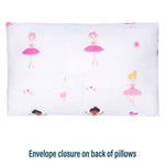 Wildkin Microfiber 2 Pack Ballerina Pillow Cases, back view showing envelope closure and ballerina print