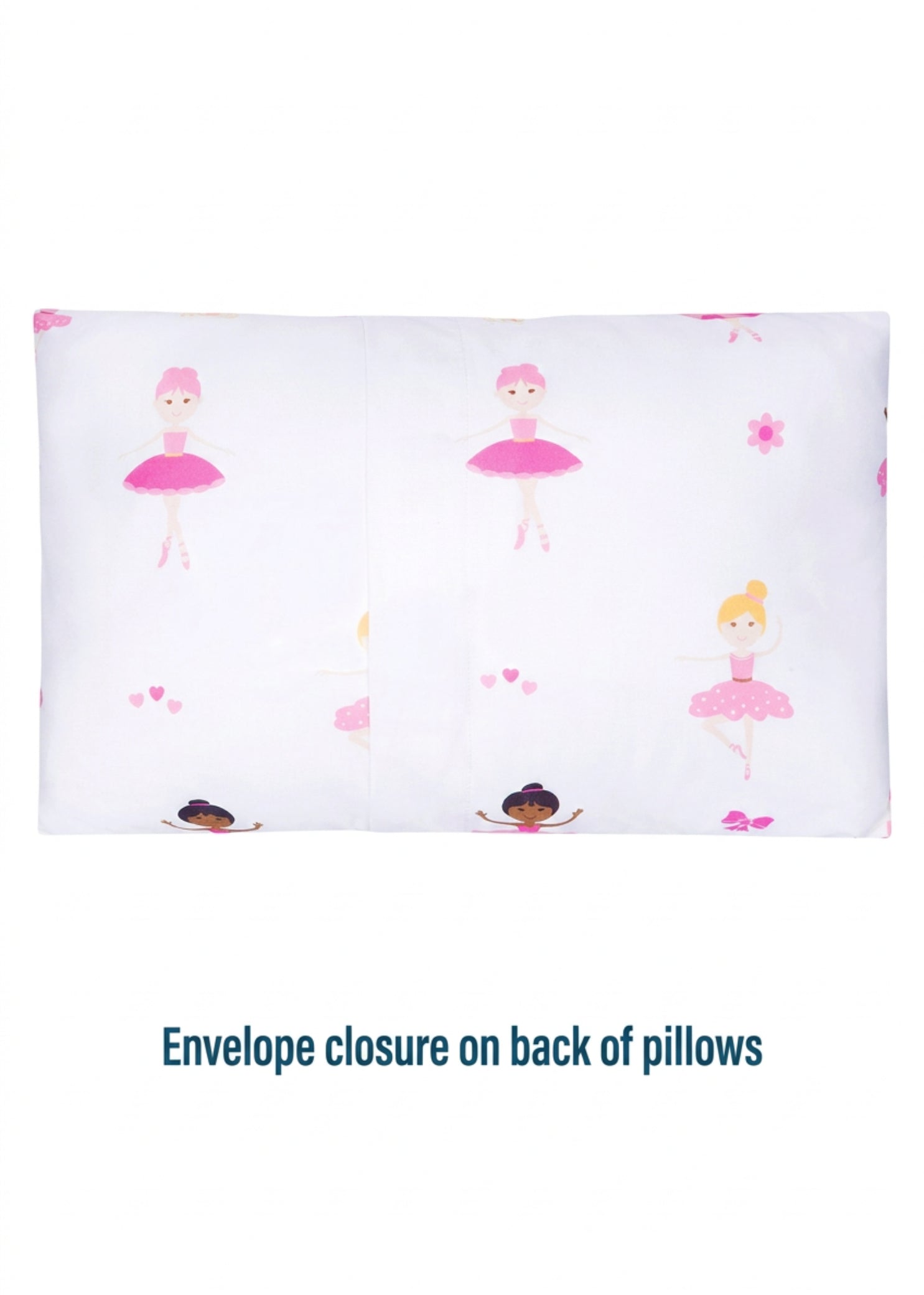 Wildkin Microfiber 2 Pack Ballerina Pillow Cases, back view showing envelope closure and ballerina print