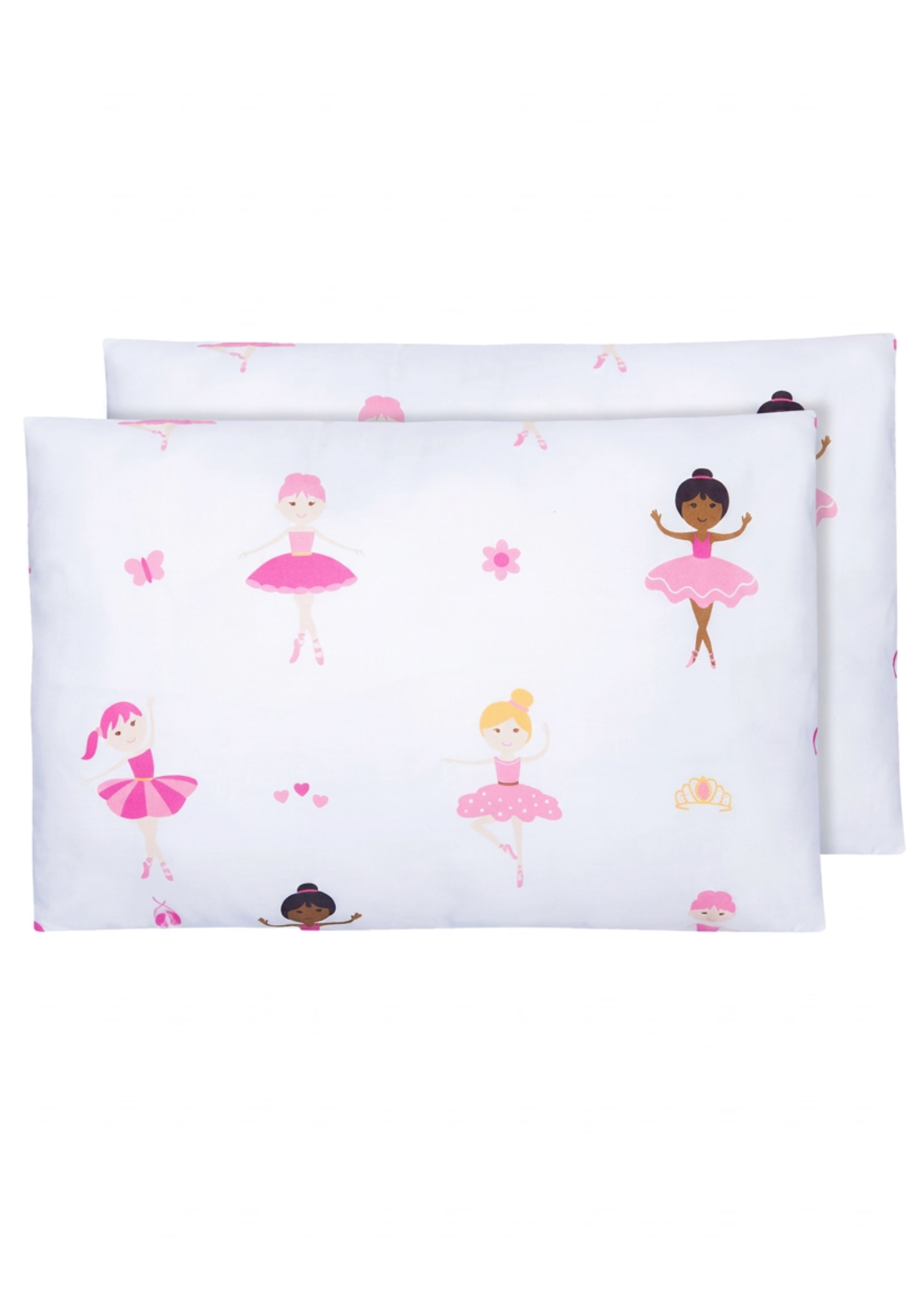 Wildkin Microfiber 2 Pack Ballerina Pillow Cases, front view showing two toddler pillowcases with ballerina print
