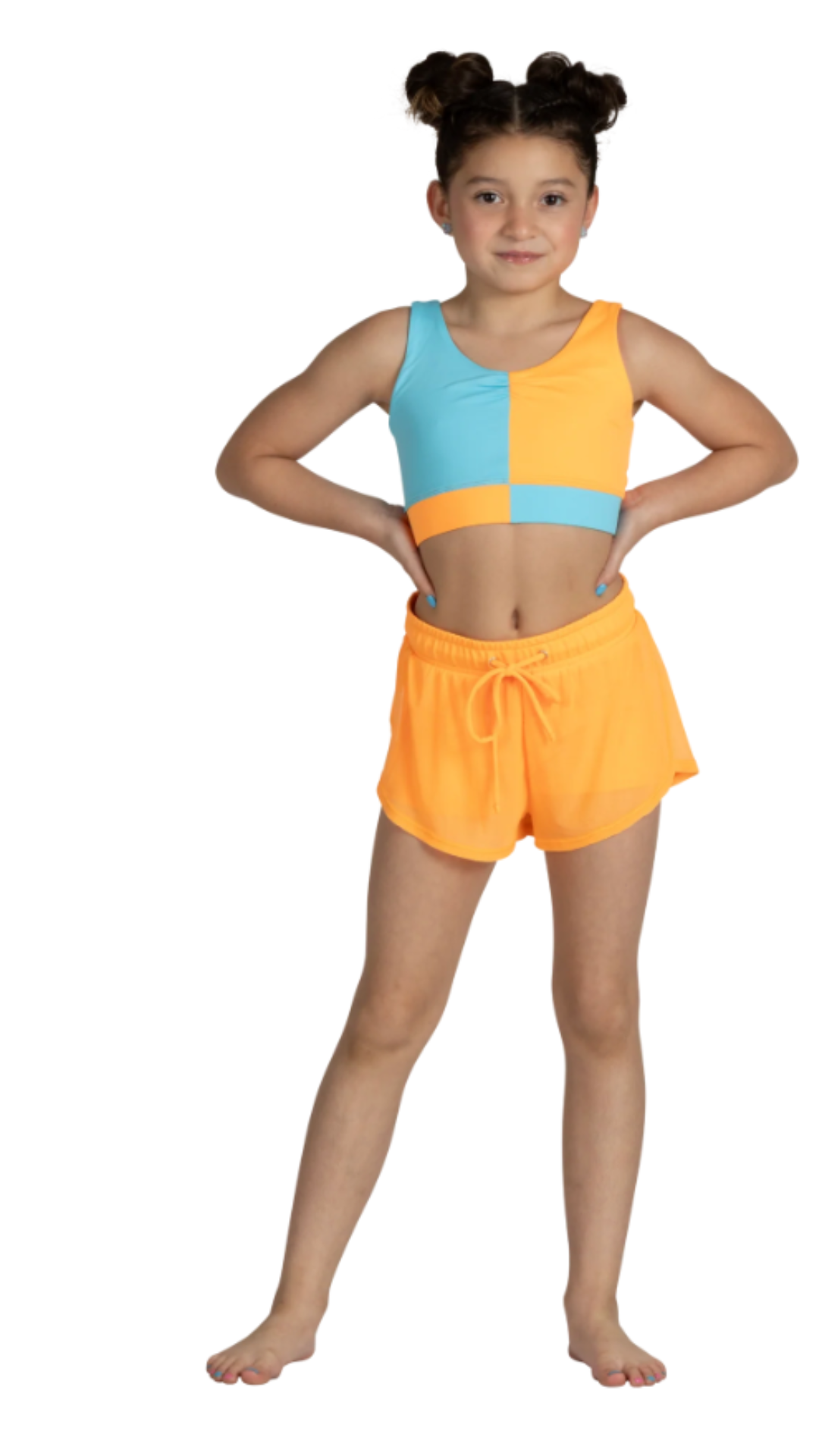 Block Party Top Sunset Splash & Breezy Flow Short Orange Pop front view