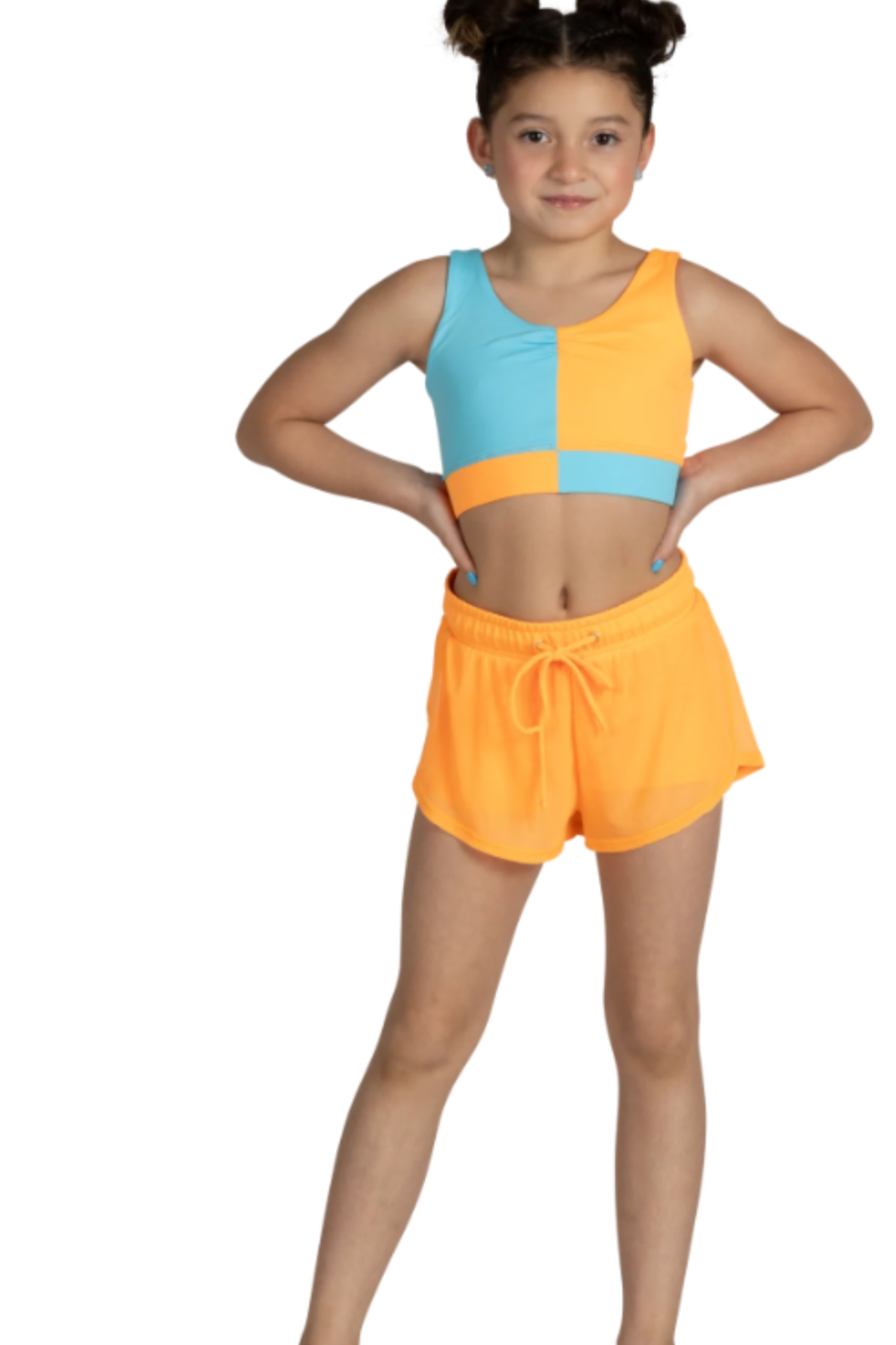 Block Party Top Sunset Splash & Breezy Flow Short Orange Pop front view