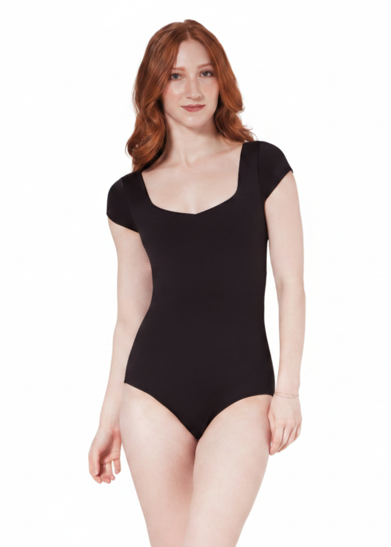 Portoro Cap Sleeve Leotard Black front view