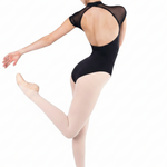 Mesh High Neck Leotard Black back view