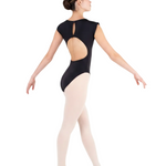 Open Back Cap Sleeve Leotard Black back view