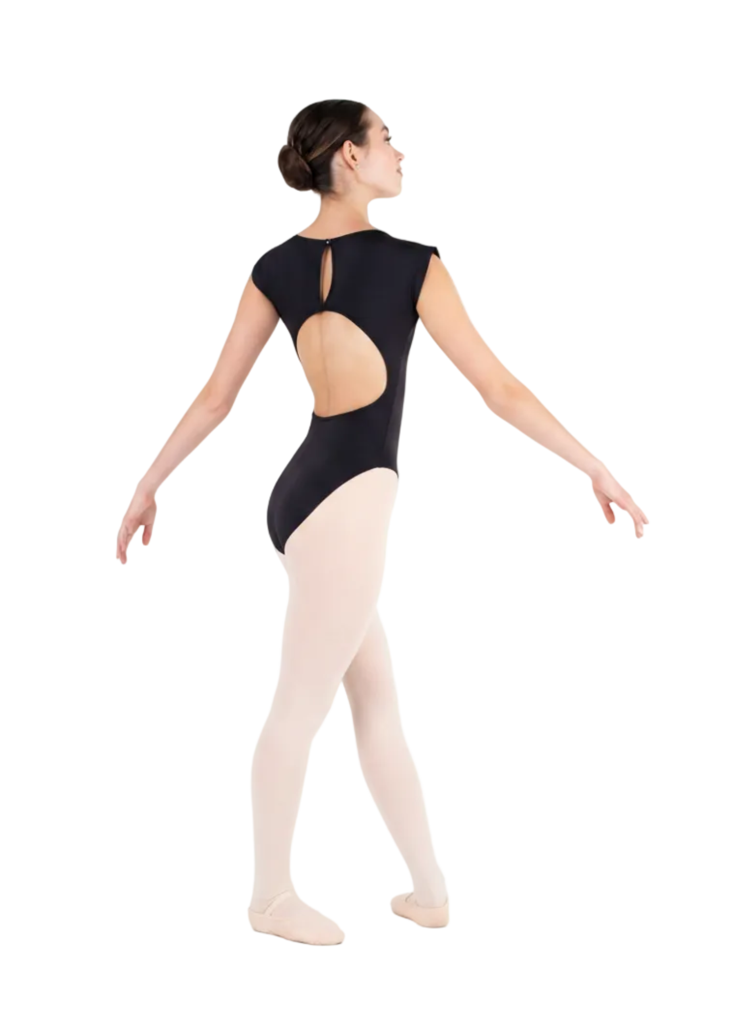 Open Back Cap Sleeve Leotard Black back view